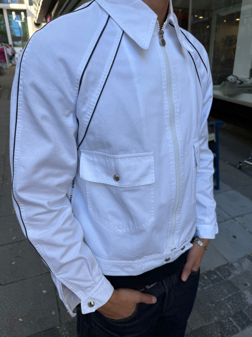 Vintage Fendi Canvas Jacke Weiße Übergangsjacke Unisex