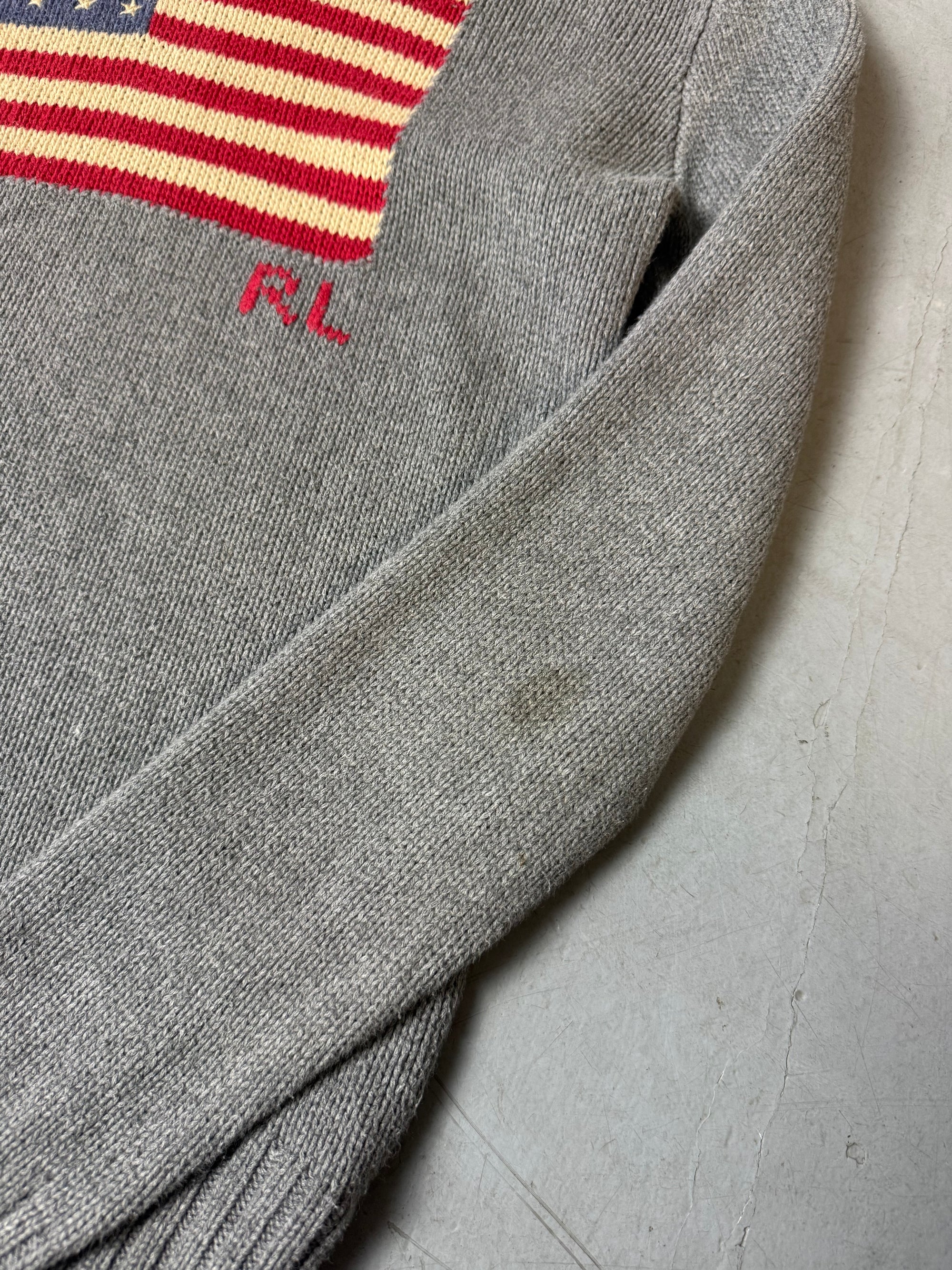 Detailbild von Vintage Polo Ralph Lauren Grey Knit Hoodie von Ärmel