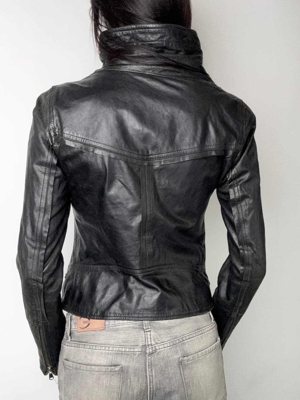 Vintage Black Turtleneck Leather Jacket S
