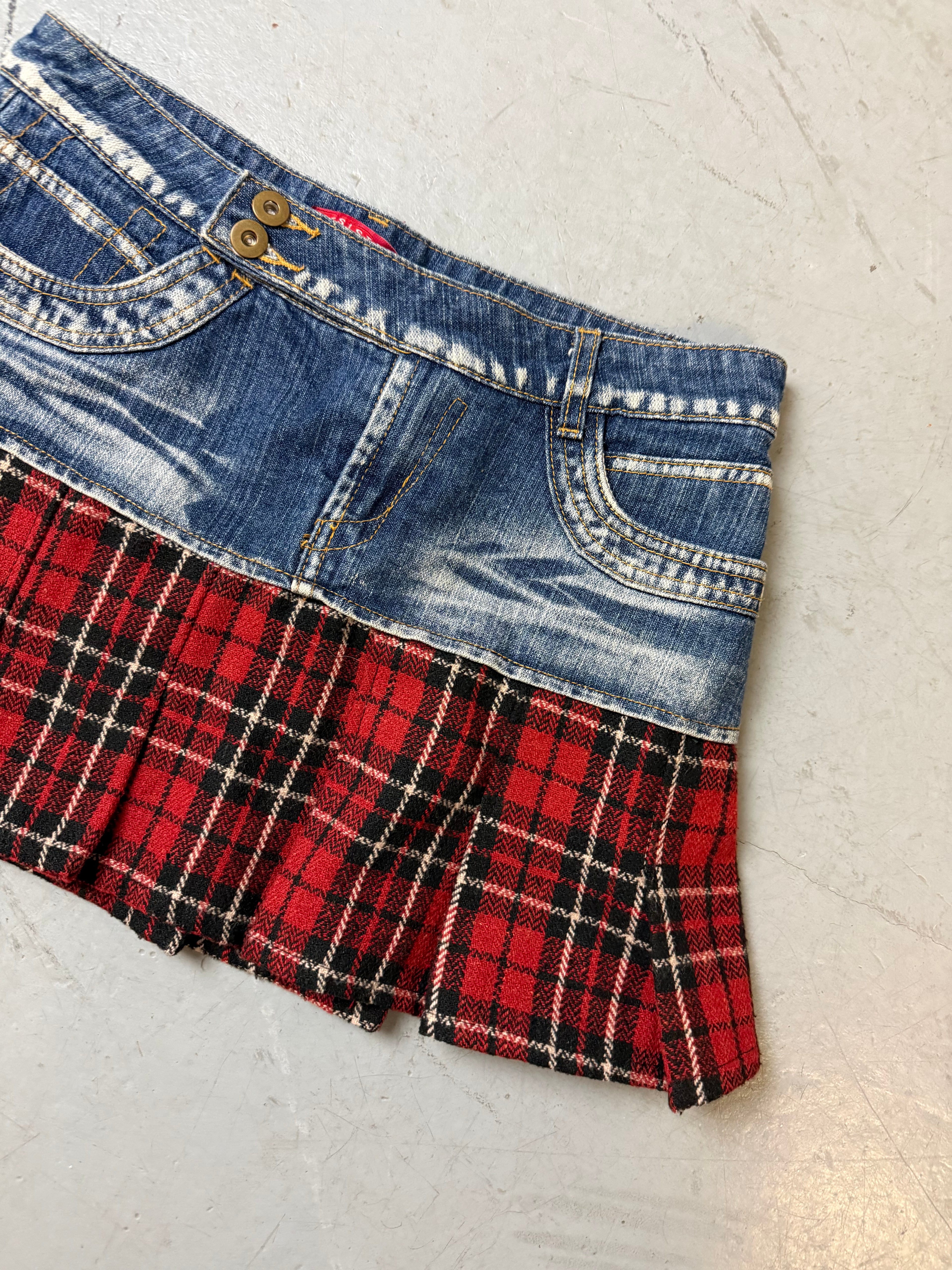 Vintage Esisto Denim and Red Plaid Mini Skirt S