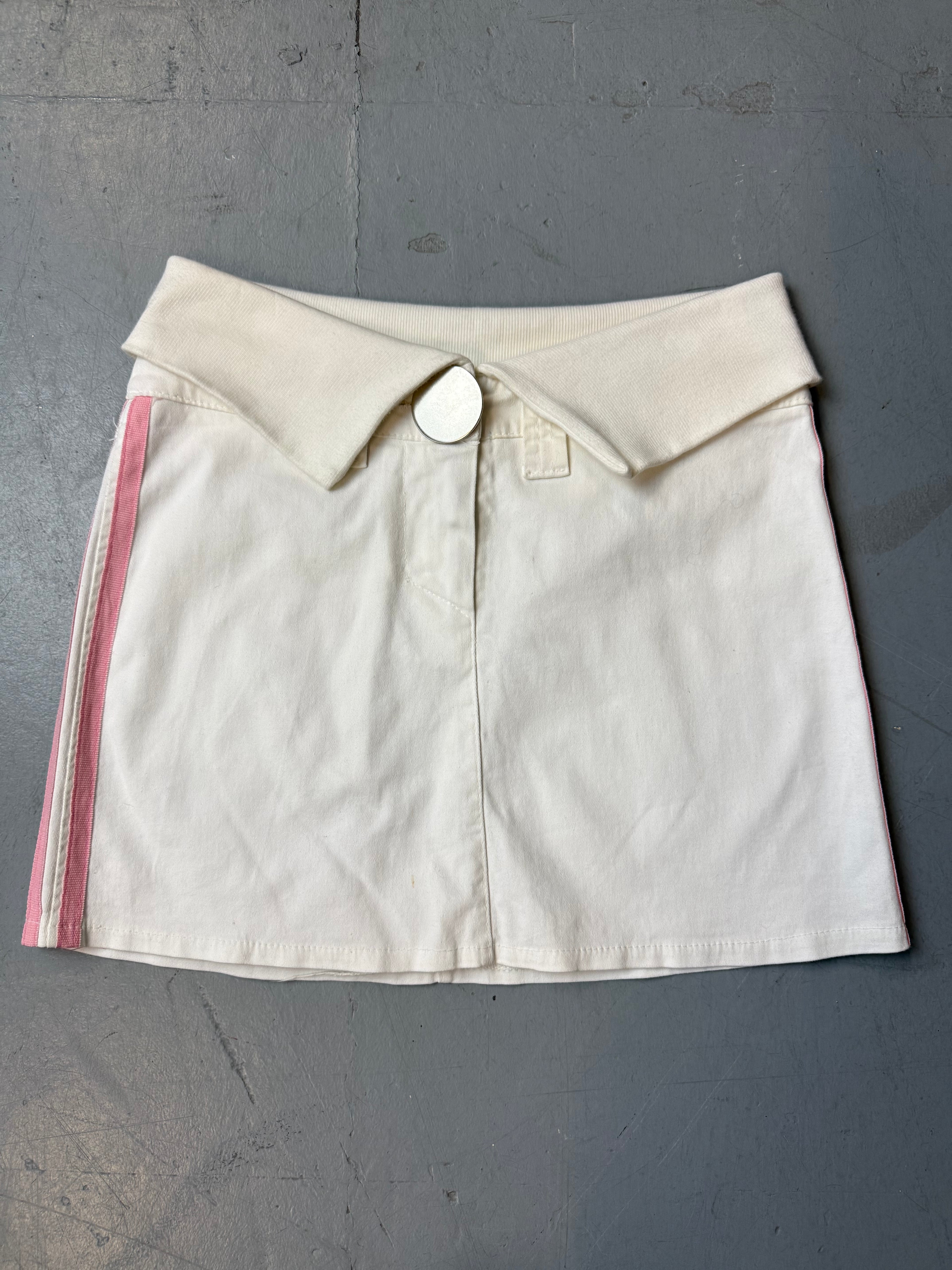 Vintage White Mini Skirt with Pink Stripes S