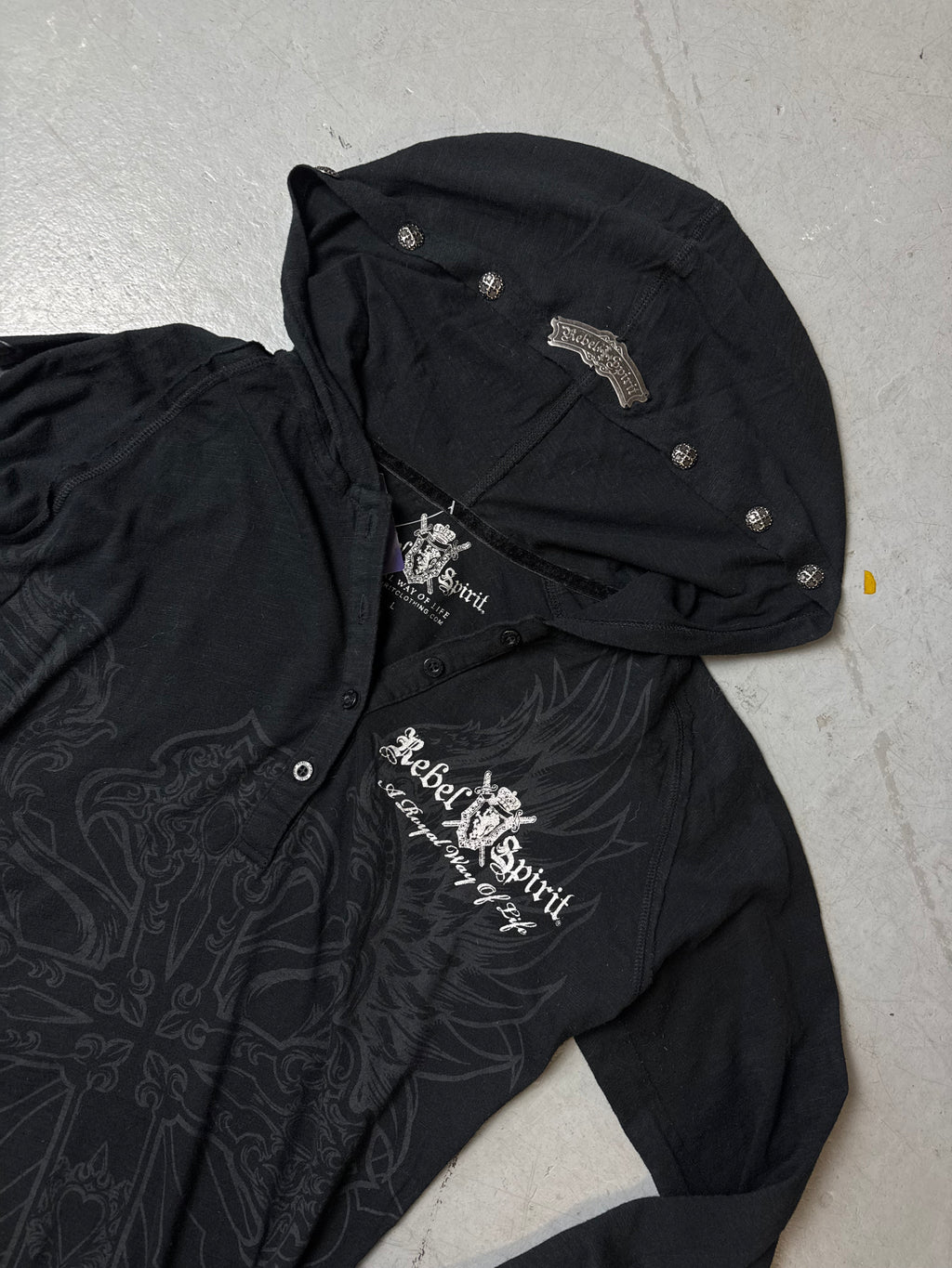 Vintage Rebel Spirit Black Hooded Longsleeve M/L