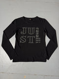 Vintage Just Cavalli Black Rhinestone Longsleeve für Damen. Y2K Second Hand 2000s Fashion