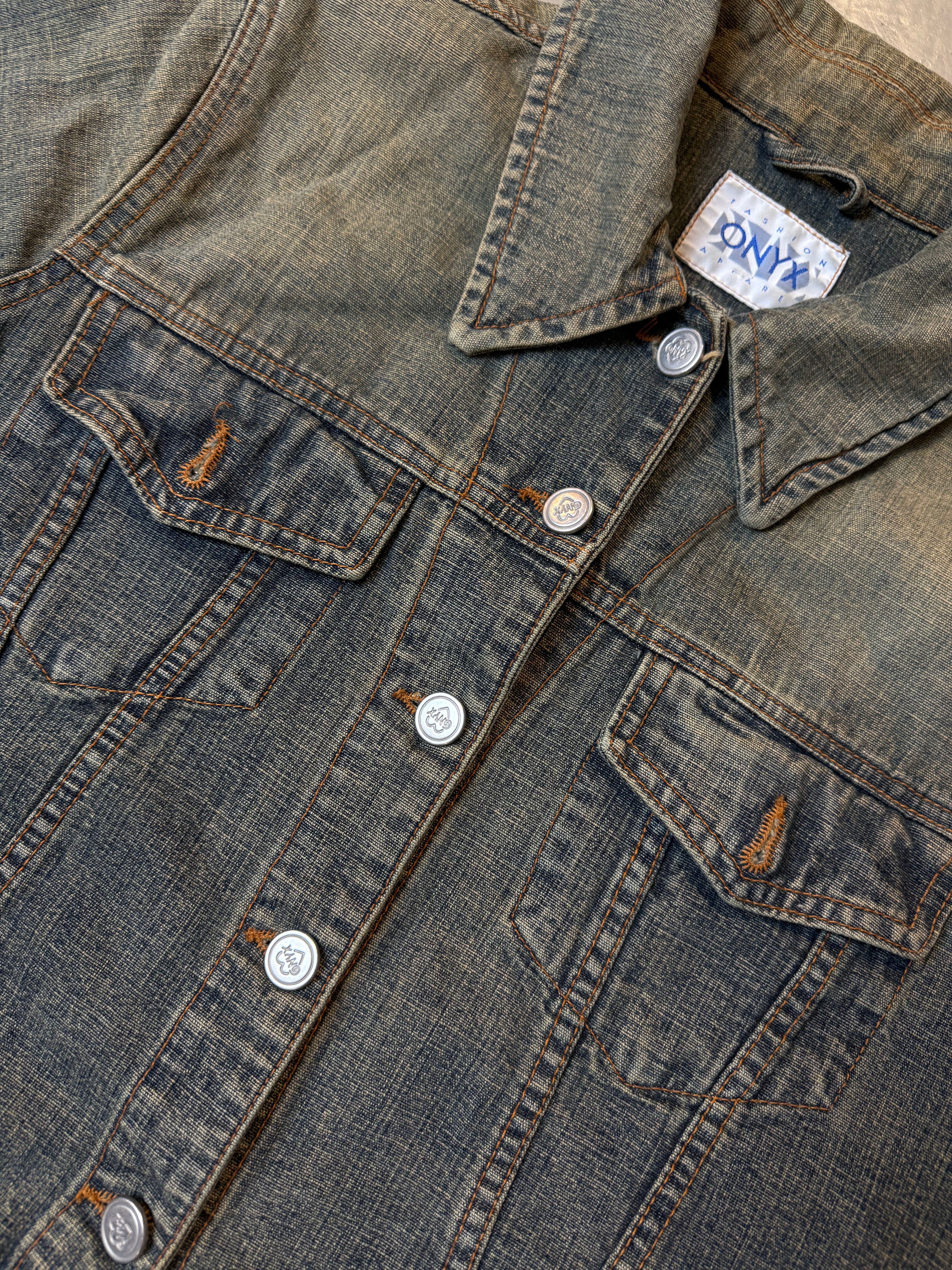 Vintage Onyx Green Blue Washed Denim Jacket XS/S