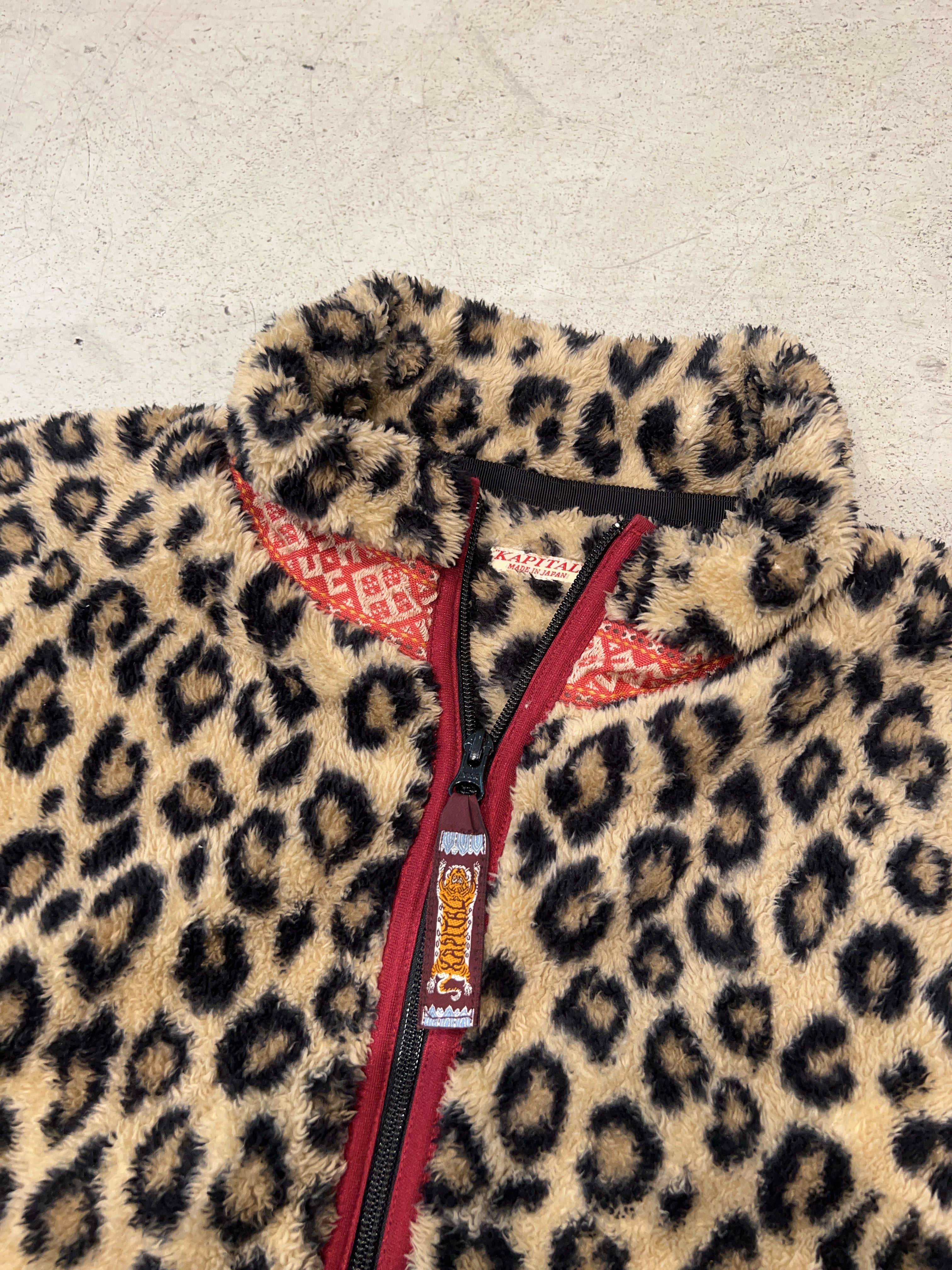 Vintage Kapital Leopard Print Fleece Jacke (L)
