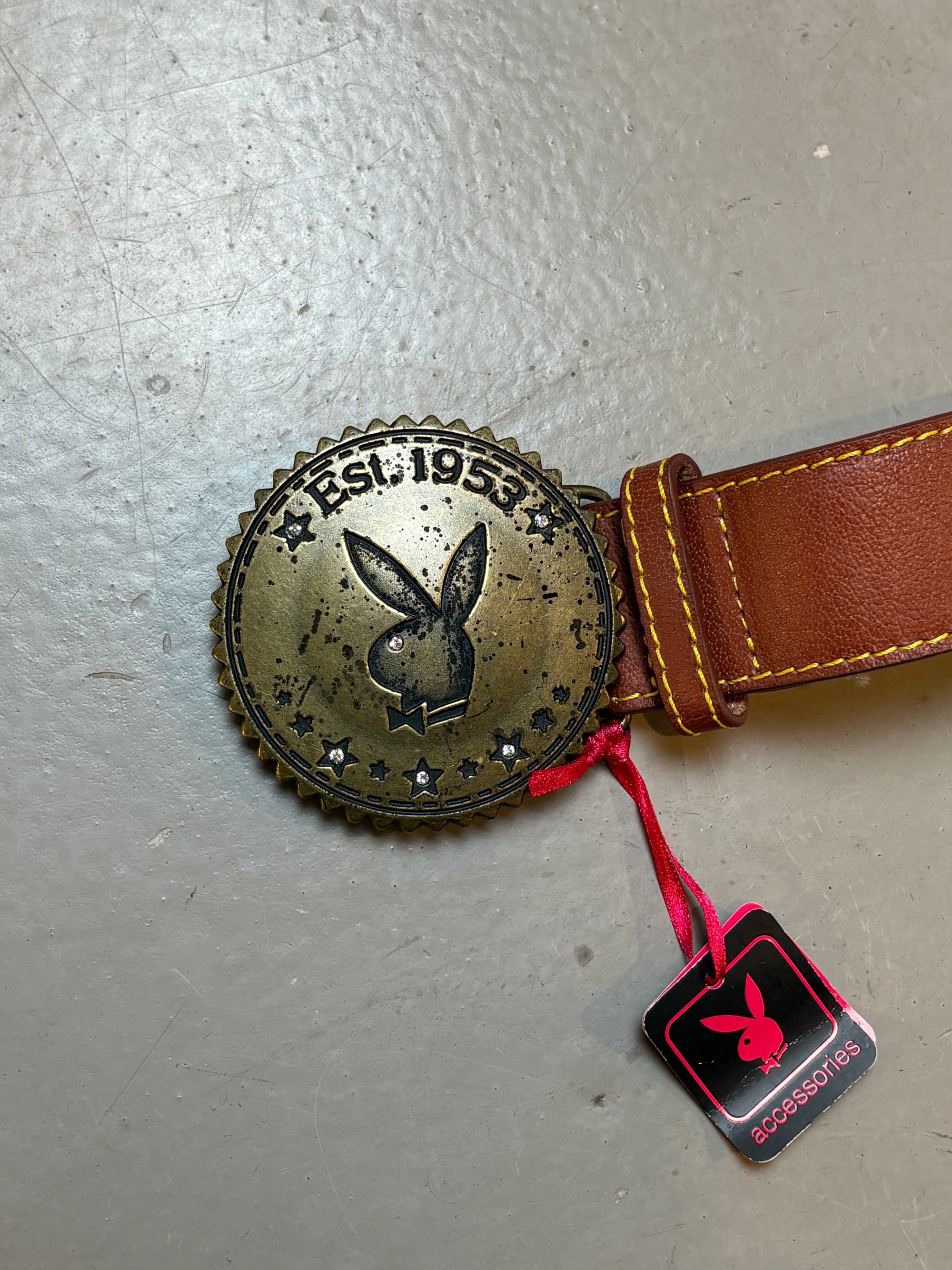 Vintage Brown Playboy Big Buckle Leather Belt