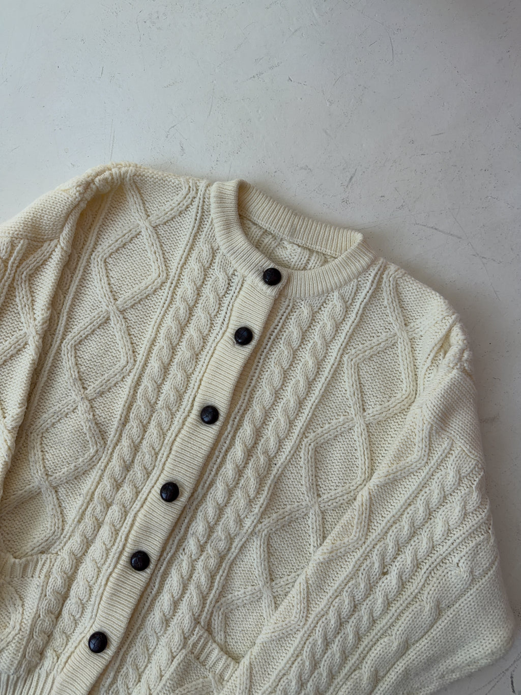 Vintage Beige Knit Cardigan (XL)
