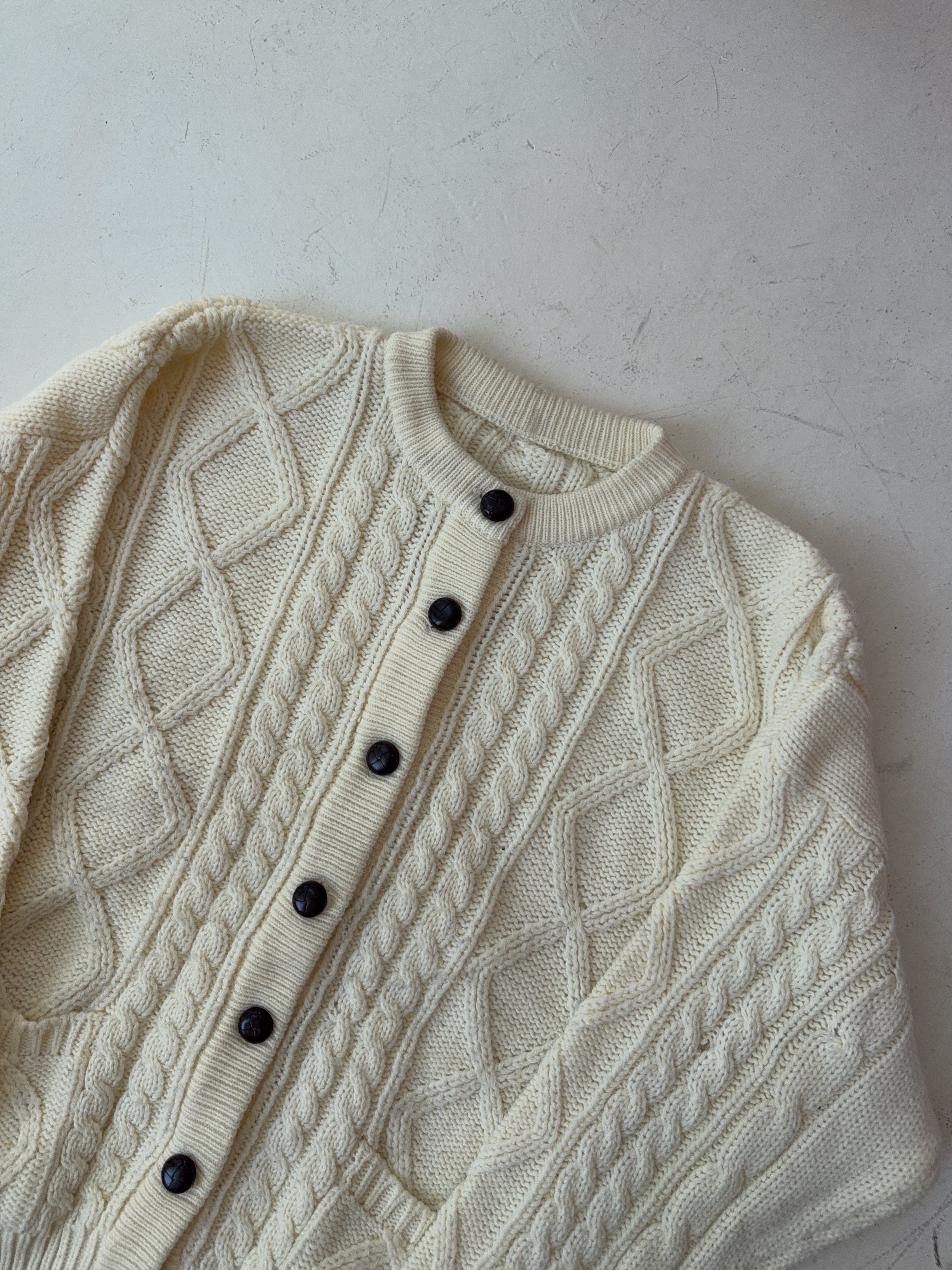 Vintage Beige Knit Cardigan (XL)