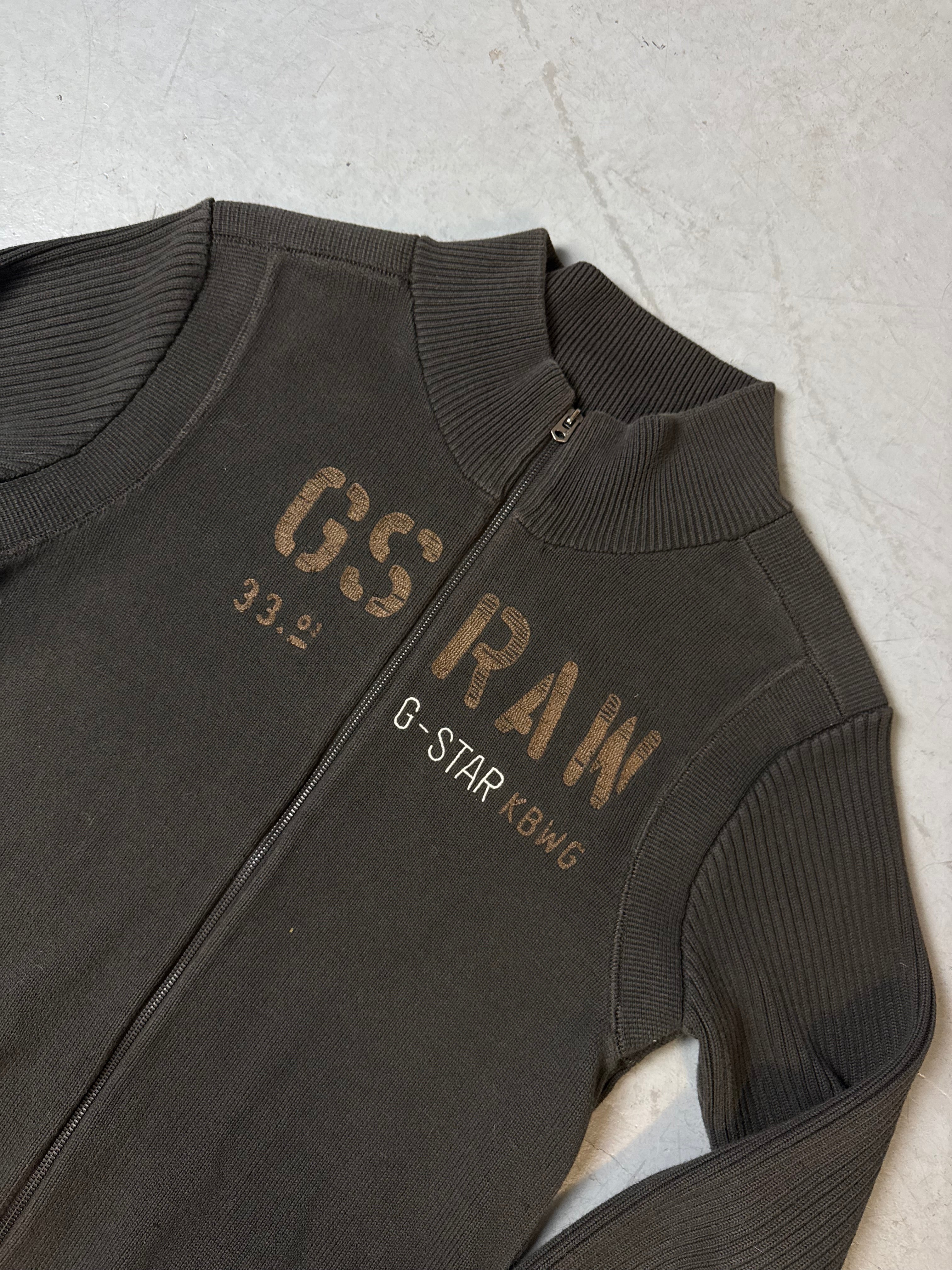 Detailbild von einem Vintage G-Star Brown Knit Zip Up Sweater von Kragen