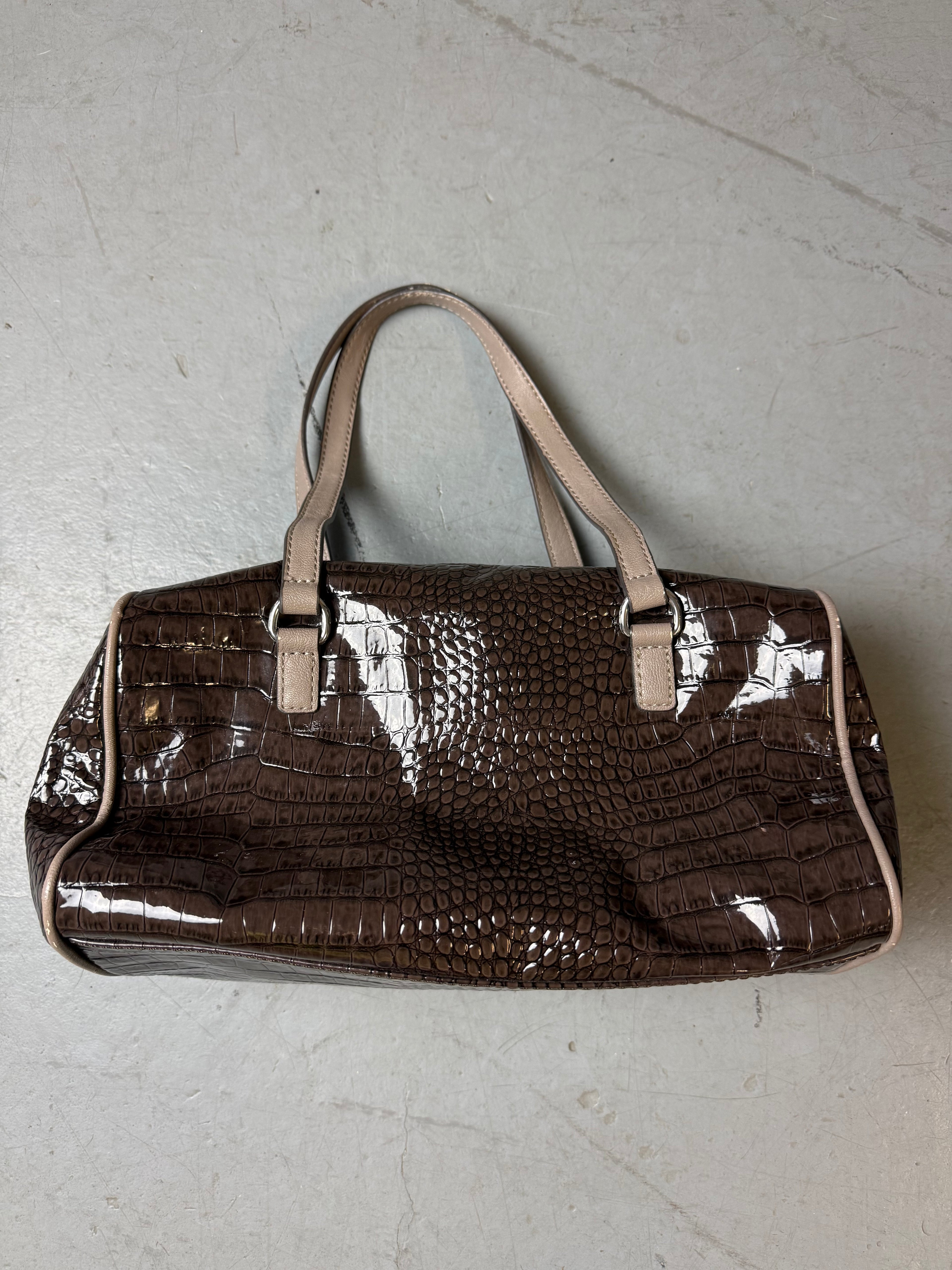 Vintage CNTY BAGS Guess Brown Crocodile Optic Handbag