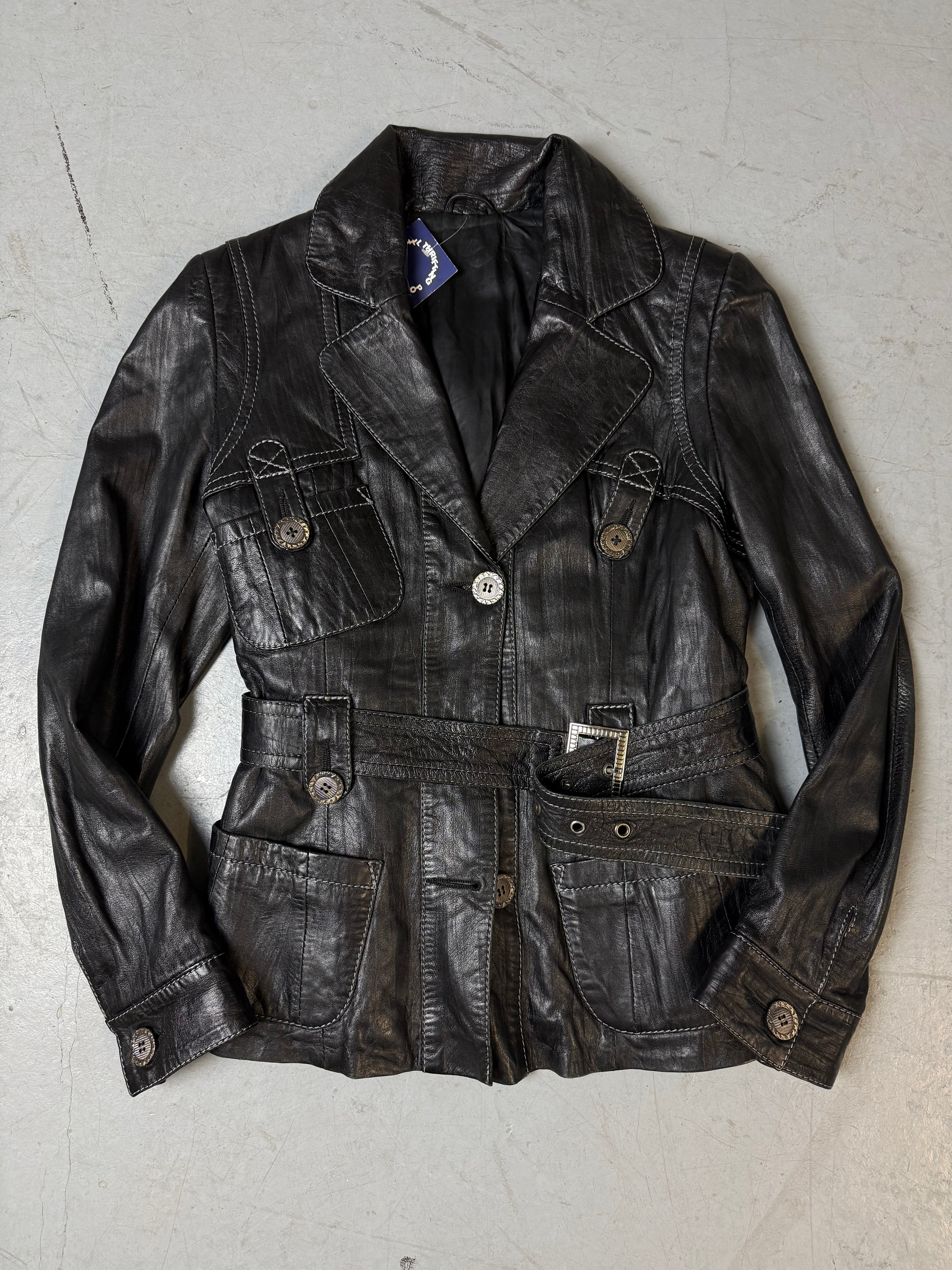 Vintage Black Faux Leather Blazer M