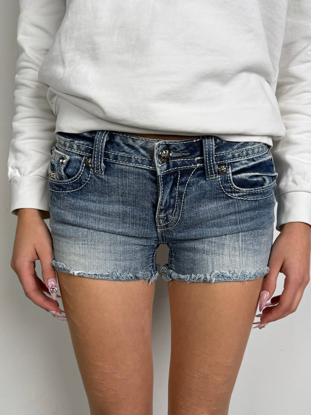 Vintage Miss Me Y2K Hot Pants with Rhinestone Backprint S