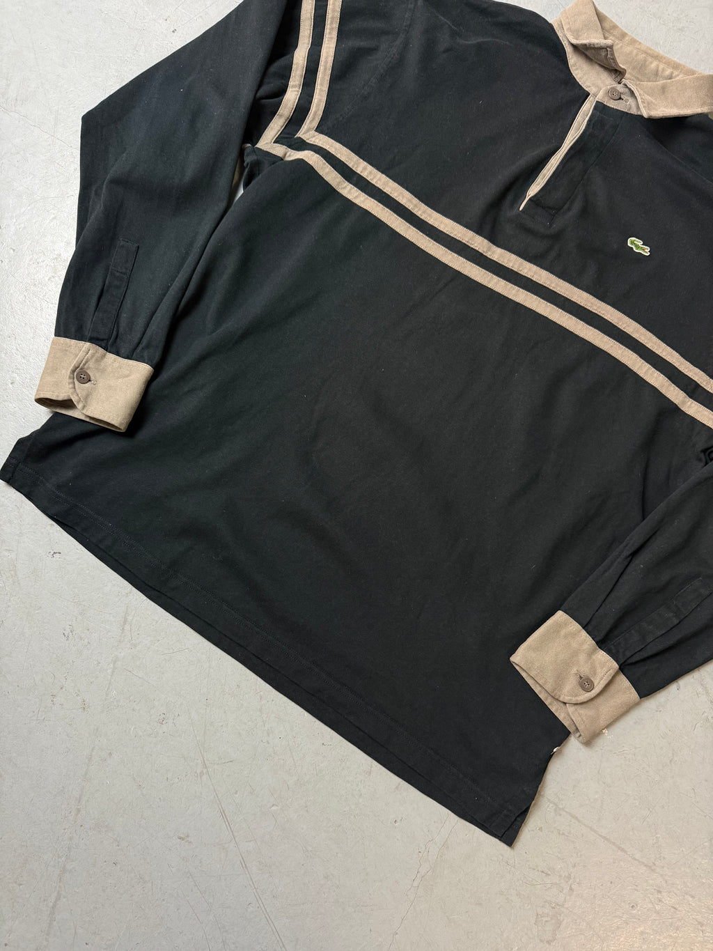 Vintage Lacoste Black and Brown Longsleeve Polo L