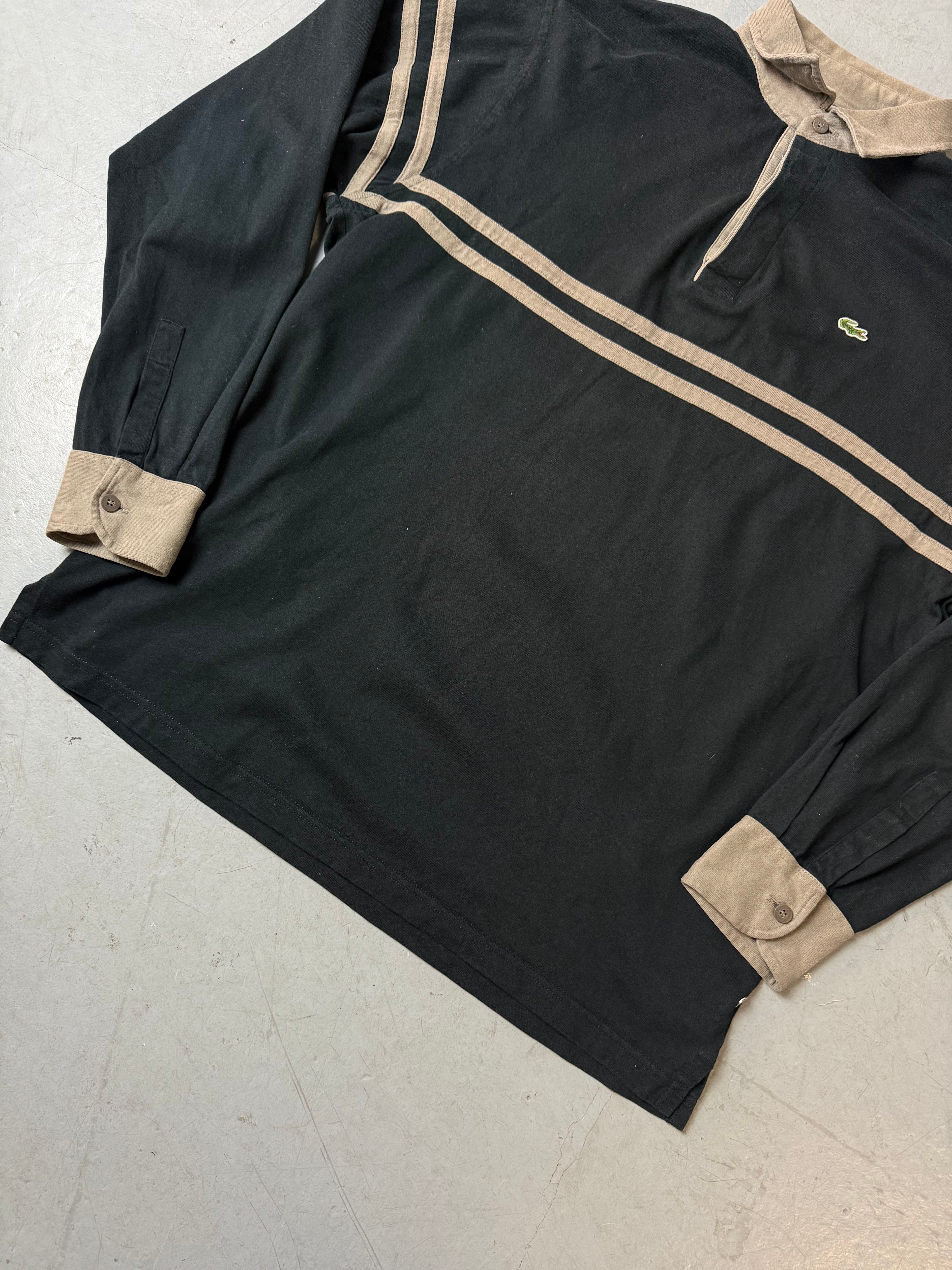 Vintage Lacoste Black and Brown Longsleeve Polo L