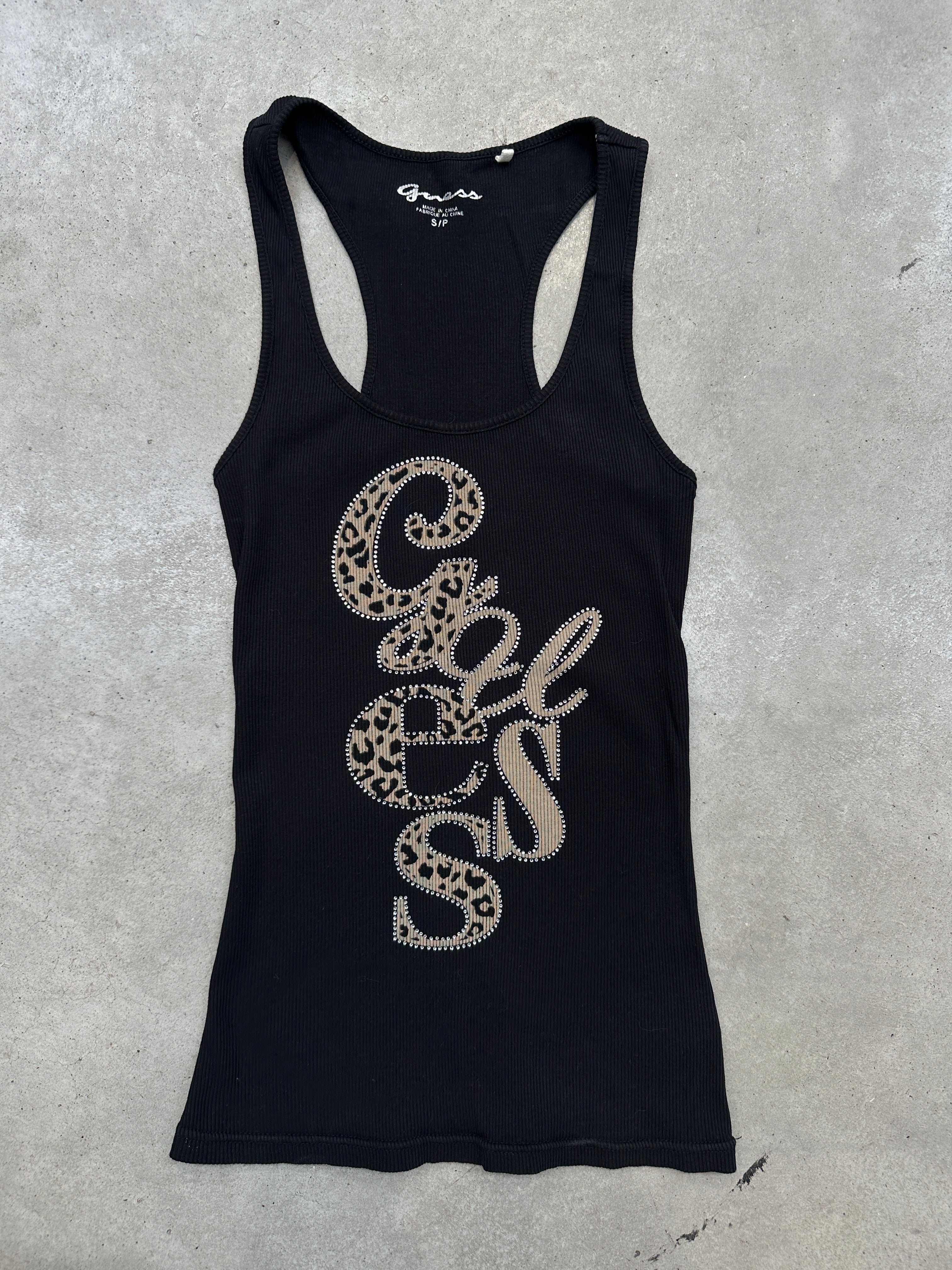 Vintage Guess Black Leo Print Tank Top S