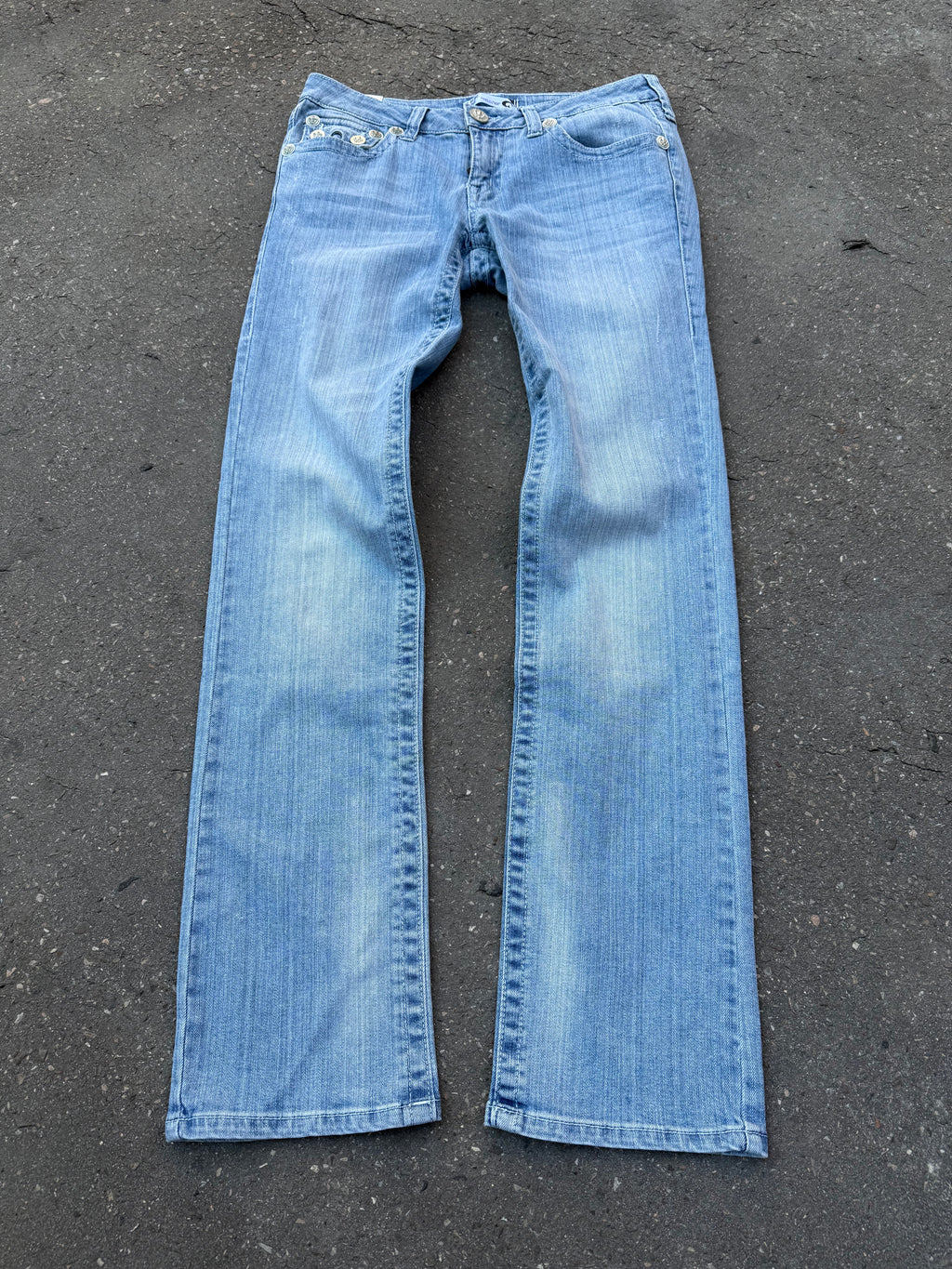 Y2K Laguna Beach „Hermosa Beach“ Light Blue Mid Waist Denim für Damen. Y2K 2000s Fashion