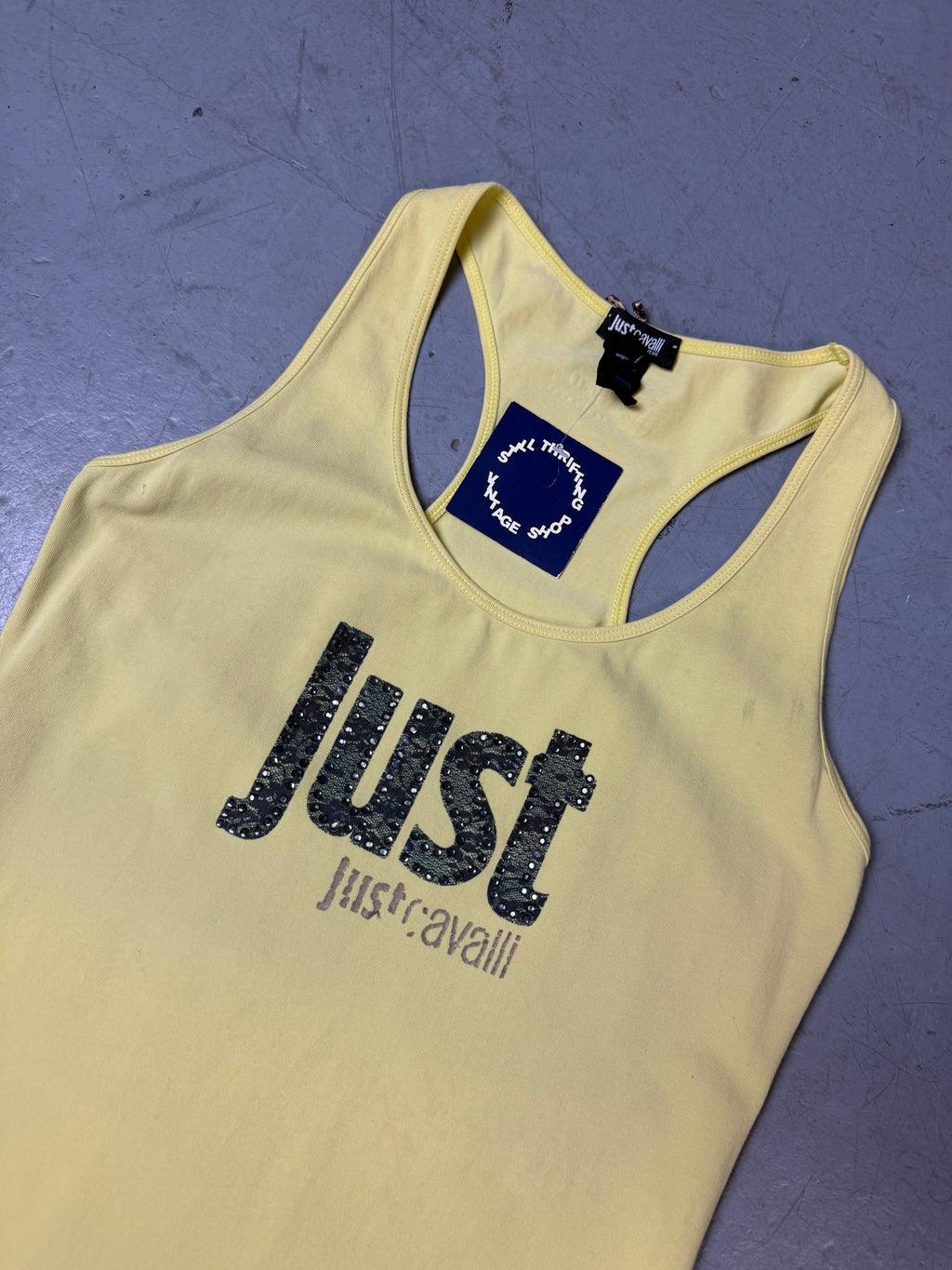 Detailbild von Vintage Just Cavalli Yellow Tank Top M von vorne