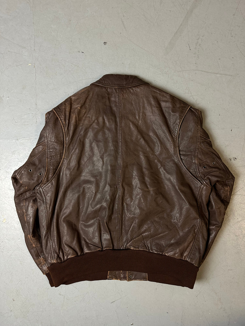 Vintage Brown Real Leather Jacket with Patches M