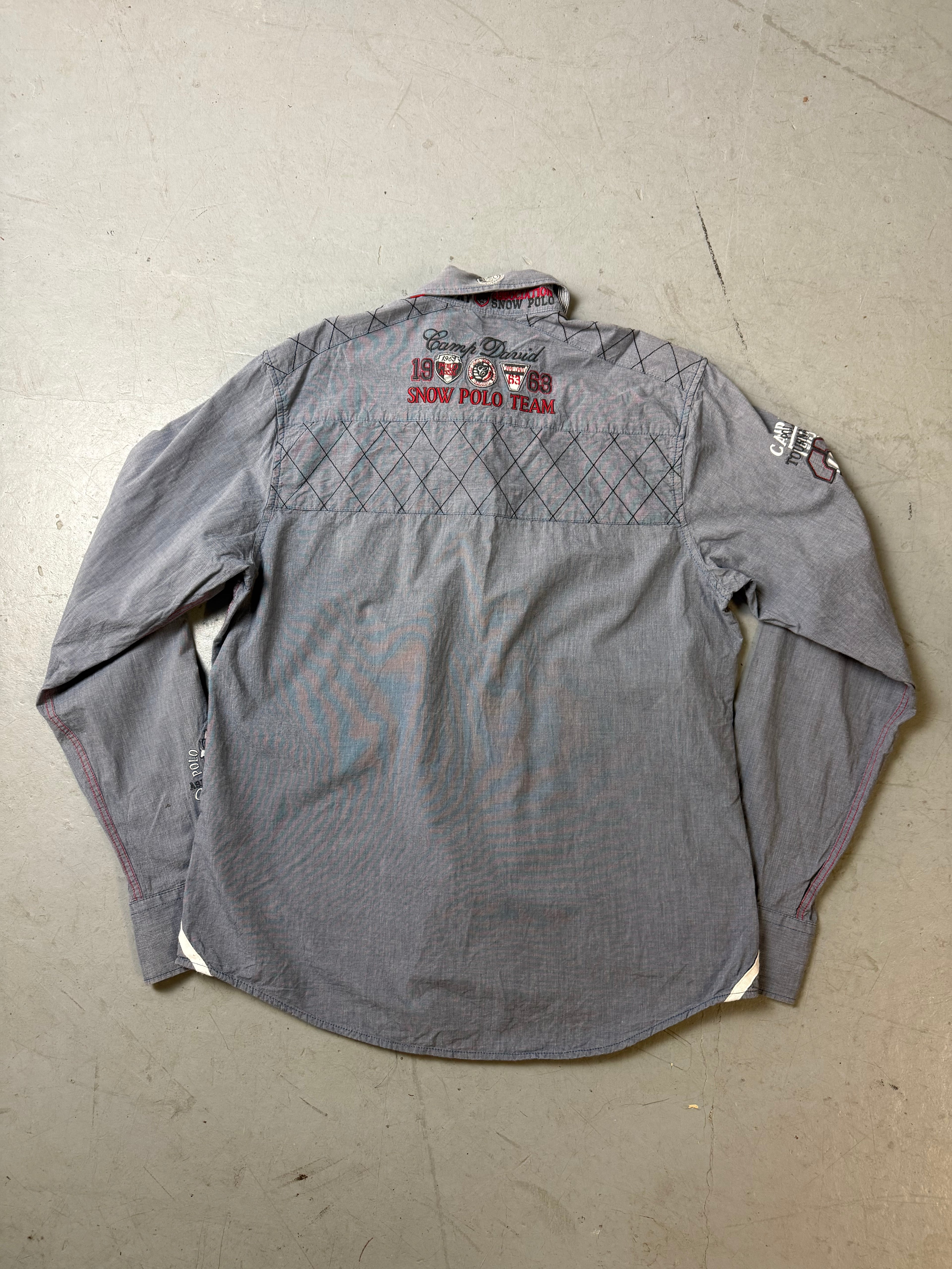 Vintage Camp David Grey Y2K Printed Button Up Shirt M/L