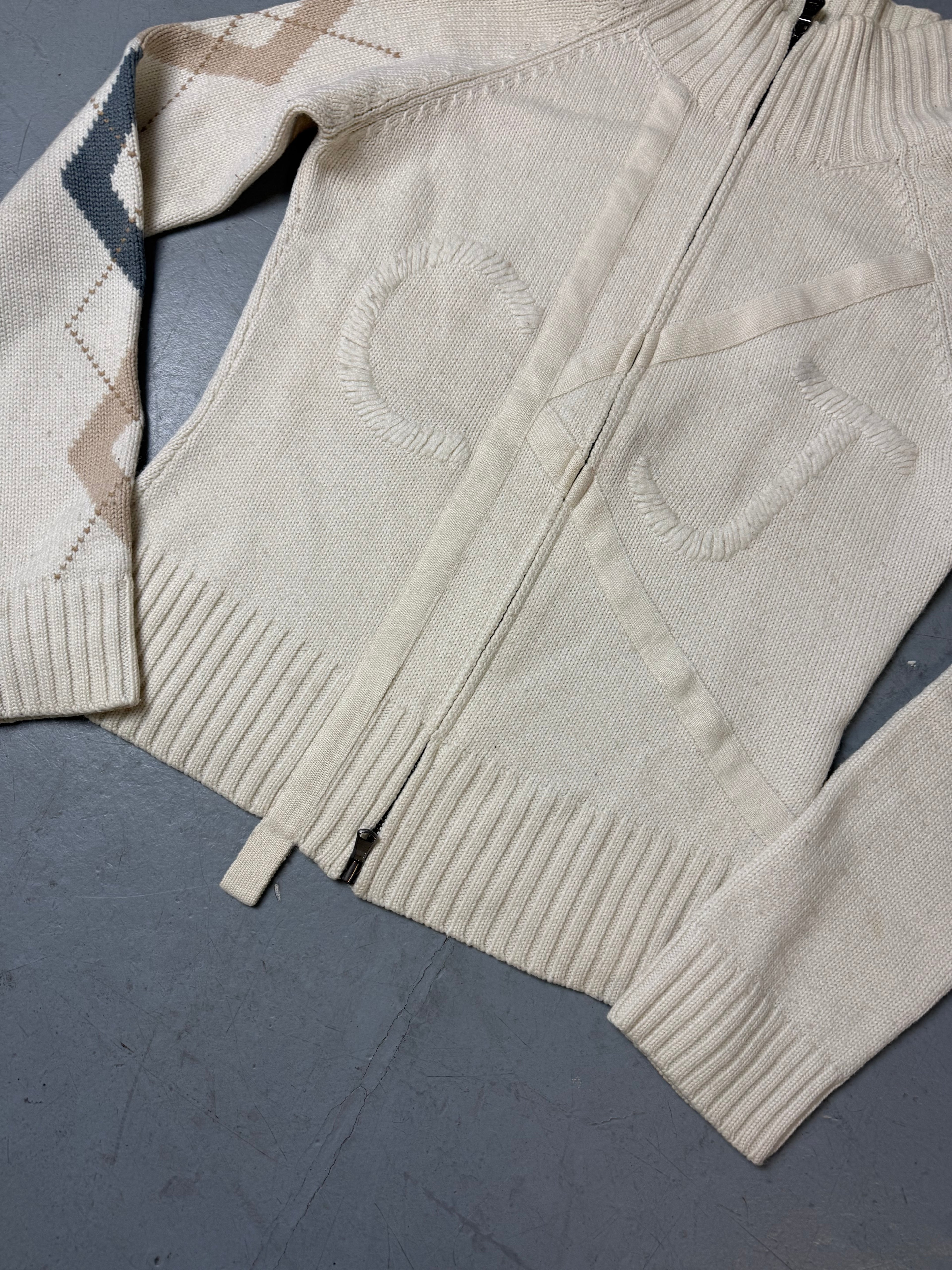 Detailbild von Vintage Calvin Klein Jeans Cream Knit Zip Up S von vorne 
