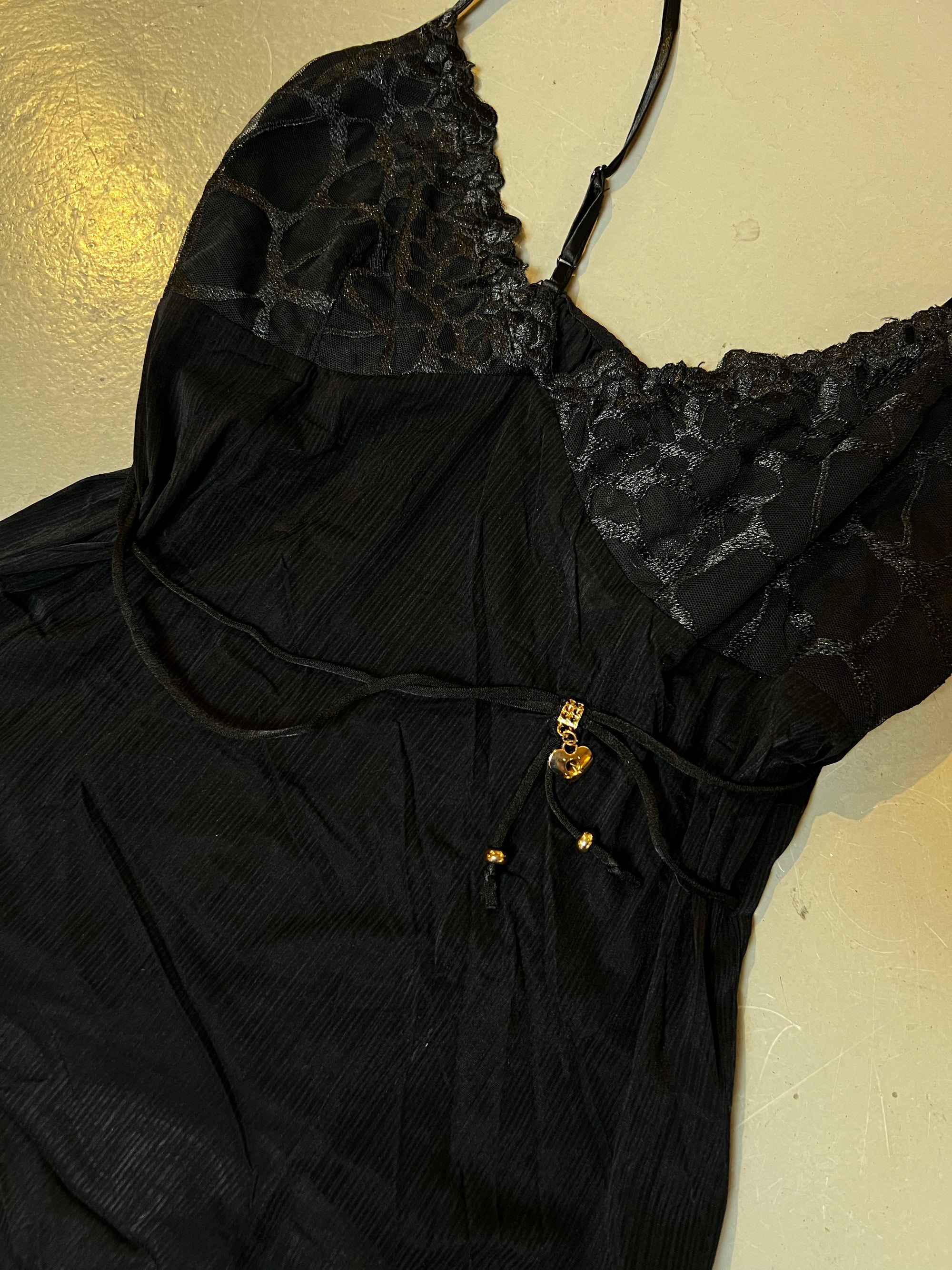Vintage Black Lace Top With Gold Details S