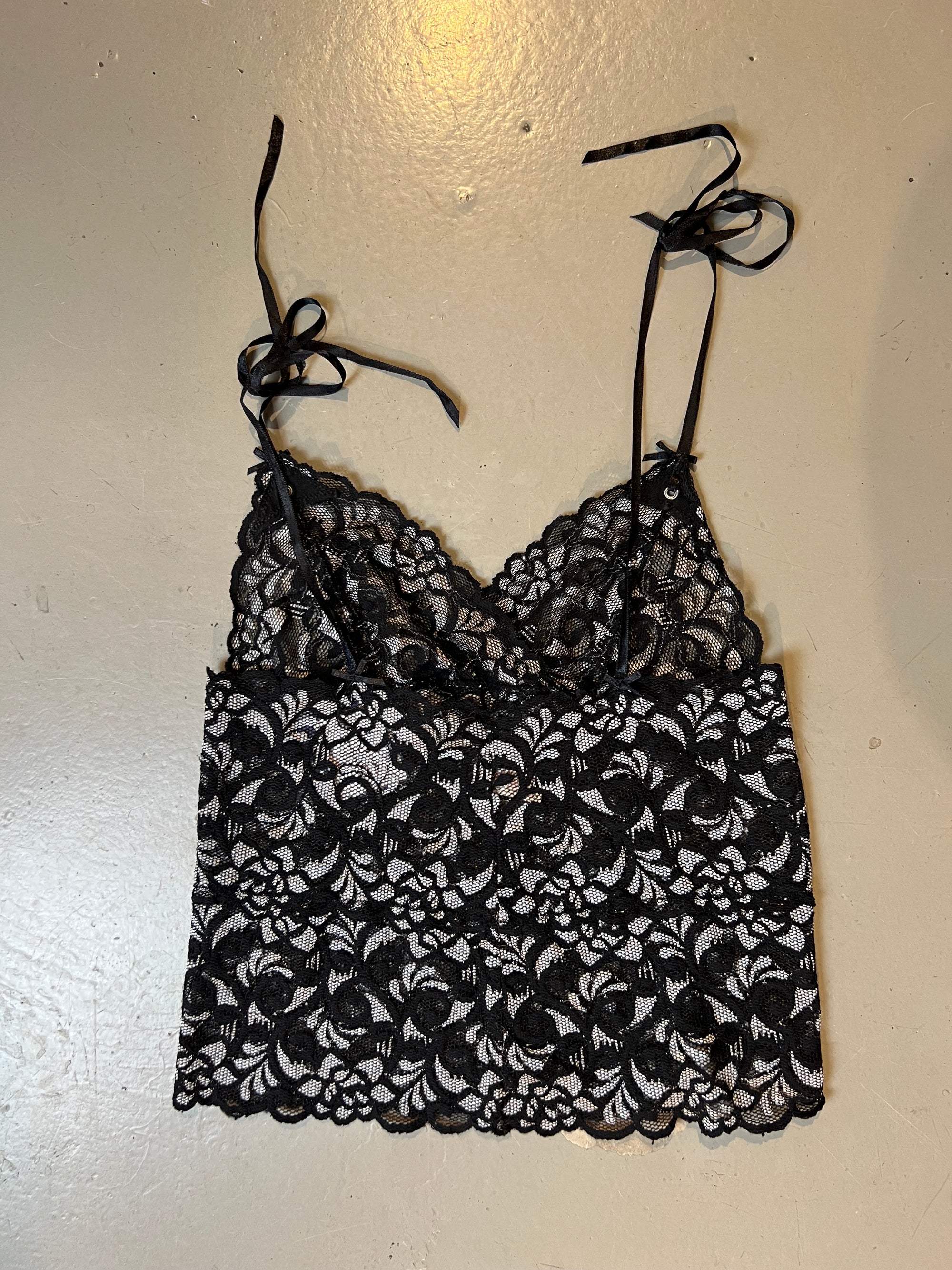 Vintage Black Mesh Flower Top XS/S