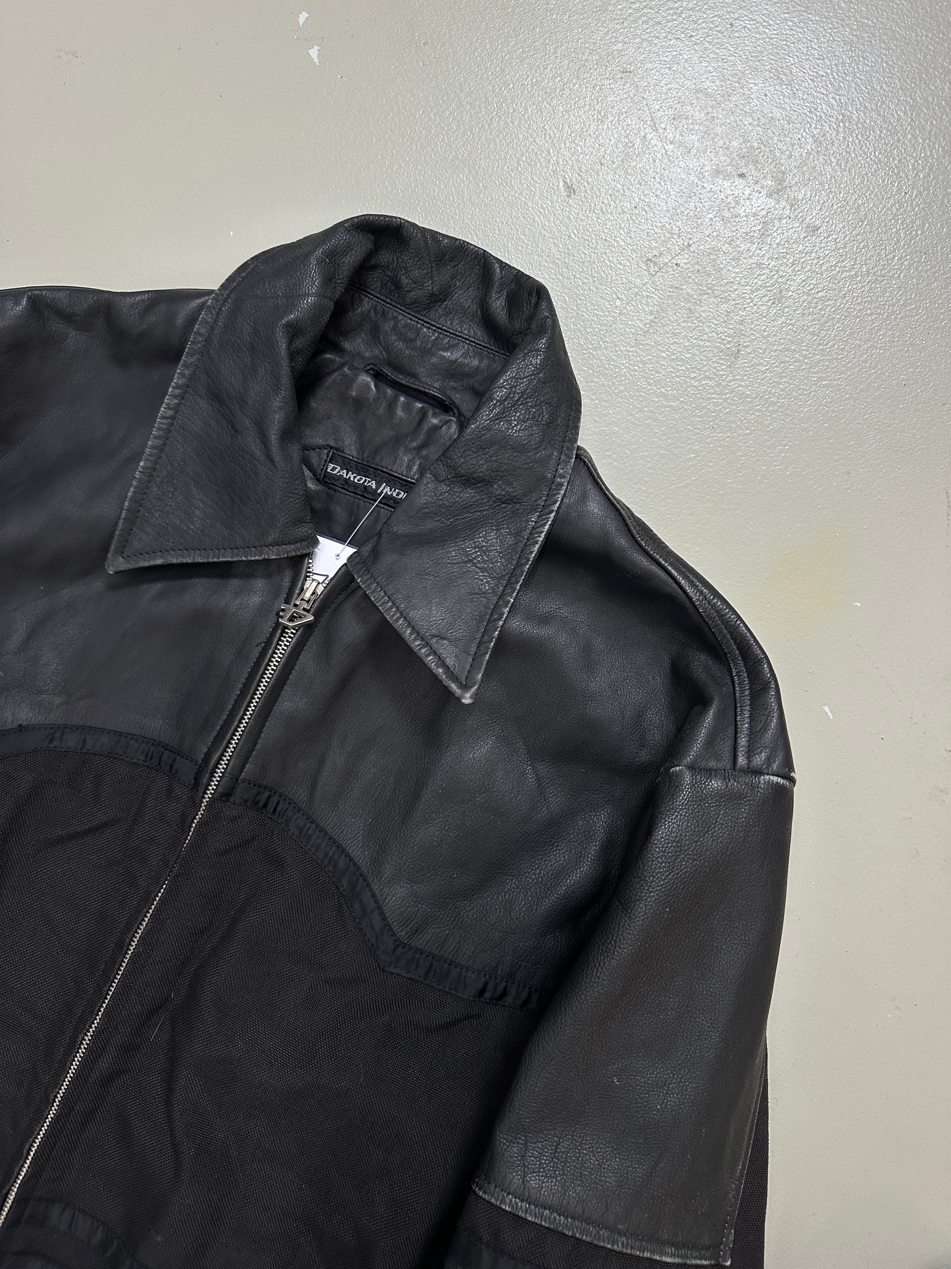 Vintage Dakota Hybrid Leather Jacket für Herren. Y2K Second Hand 2000s Fashion 