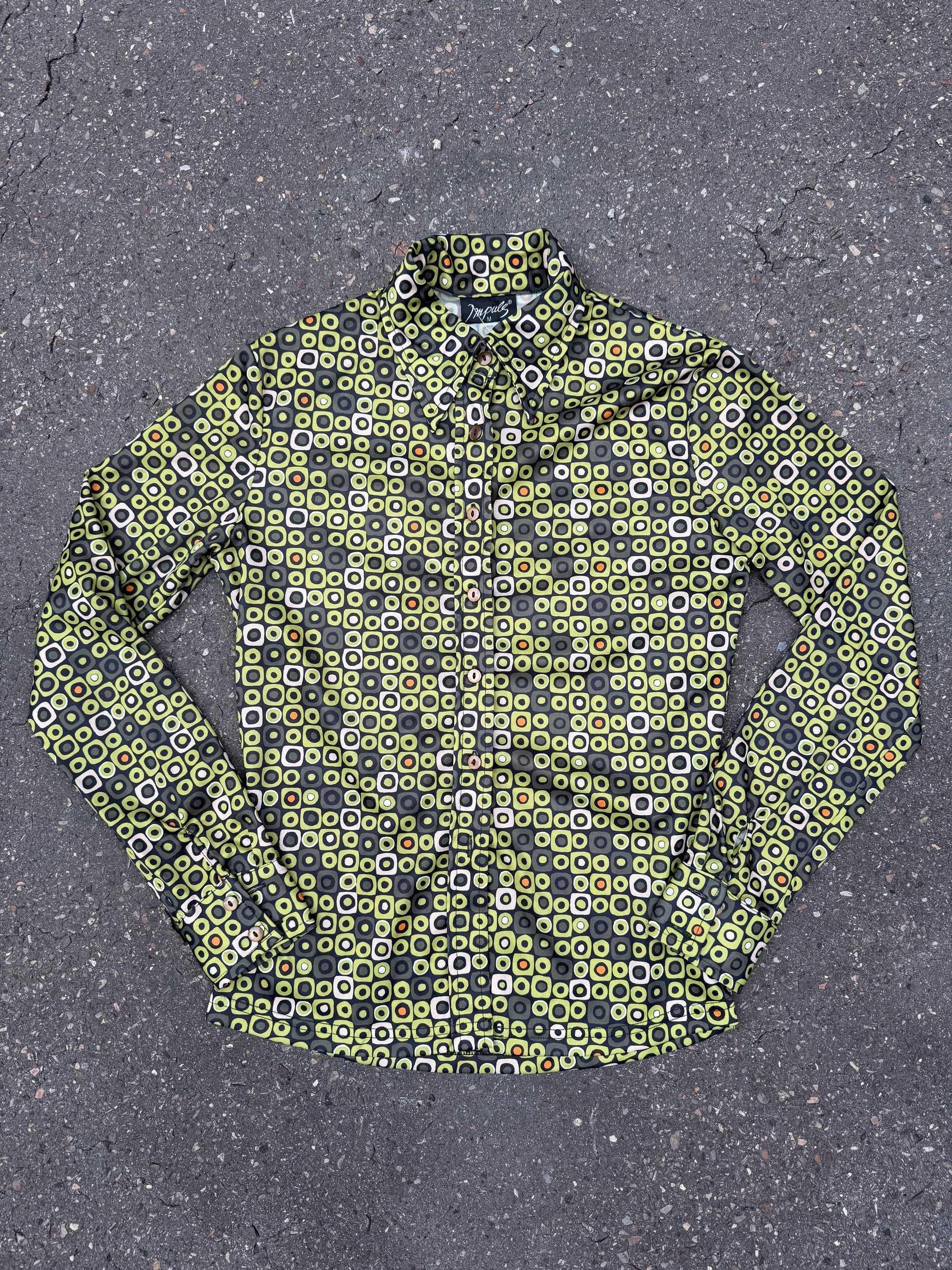 Vintage Green 80s Style Button Up Blouse S