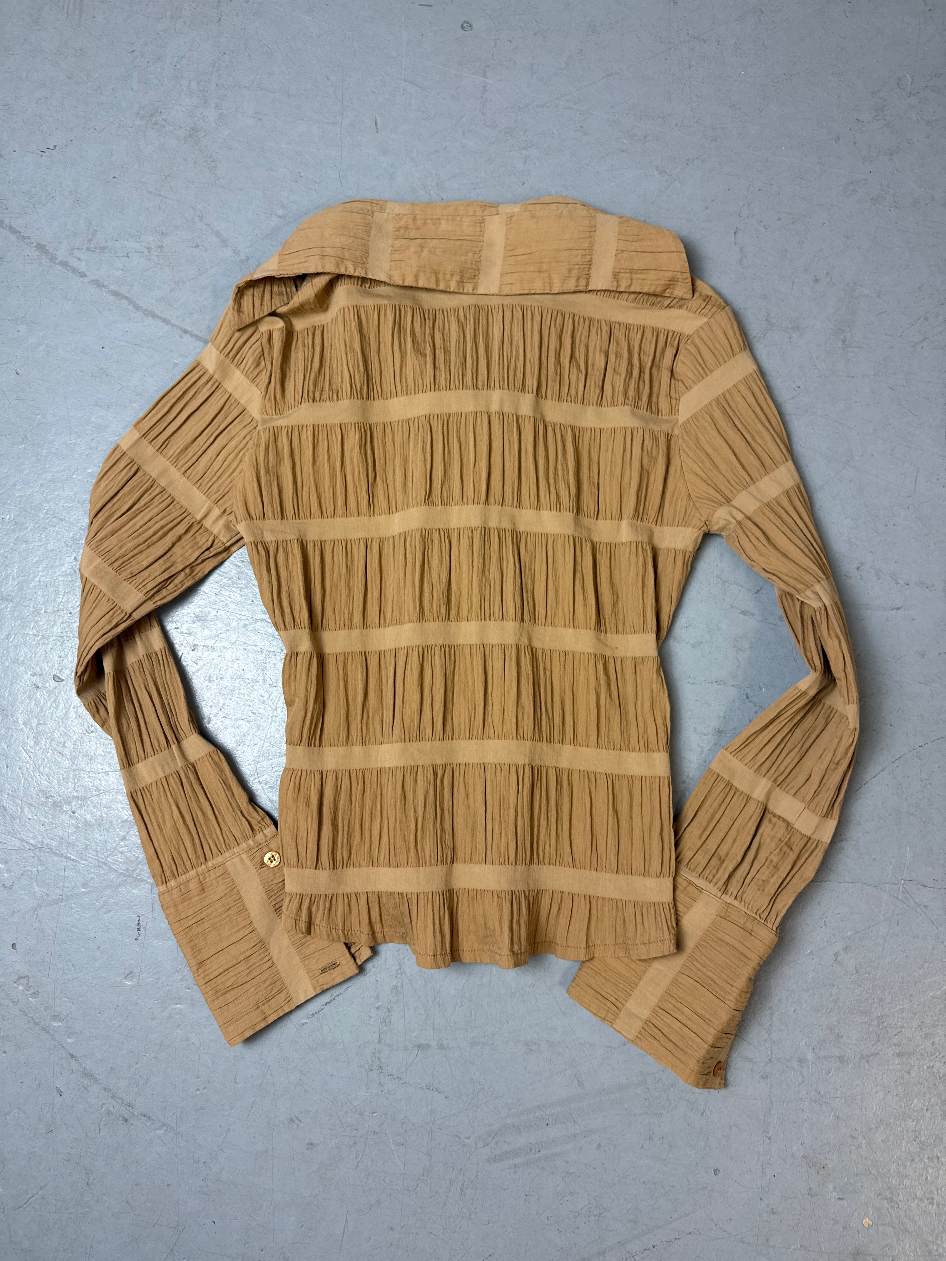 Vintage Light Brown Ruffled Blouse S