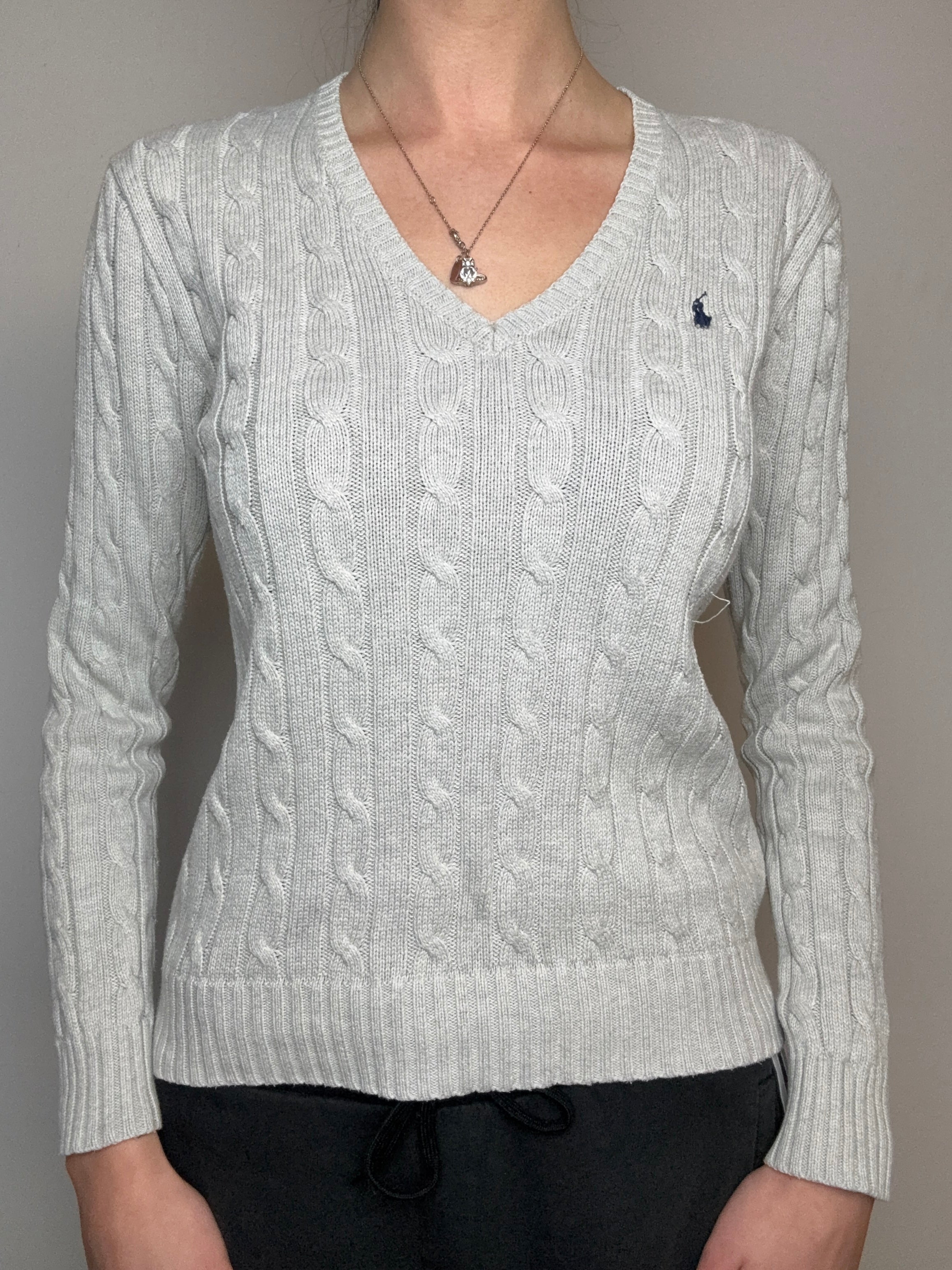 Grey knit sweater Strickpullover cable knit Ralph Lauren vintage Y2K 