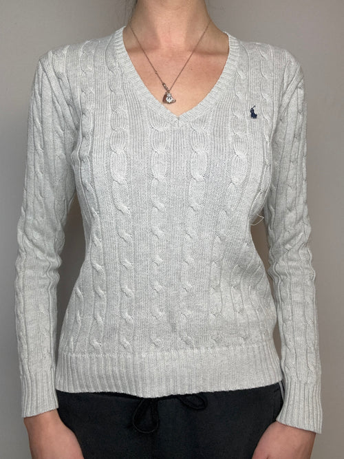 Grey knit sweater Strickpullover cable knit Ralph Lauren vintage Y2K 