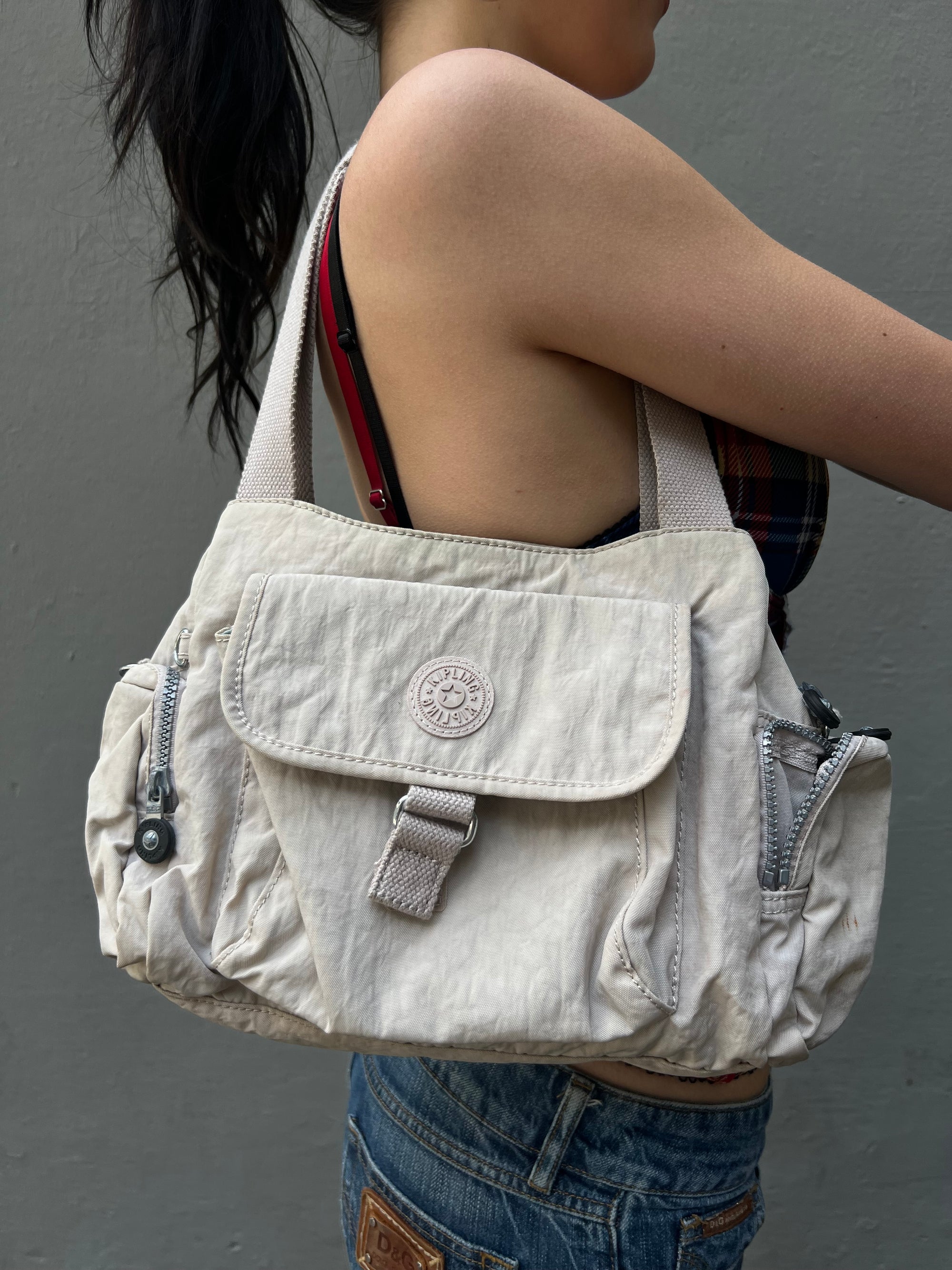 Vintage Beige Kipling Shoulder Bag