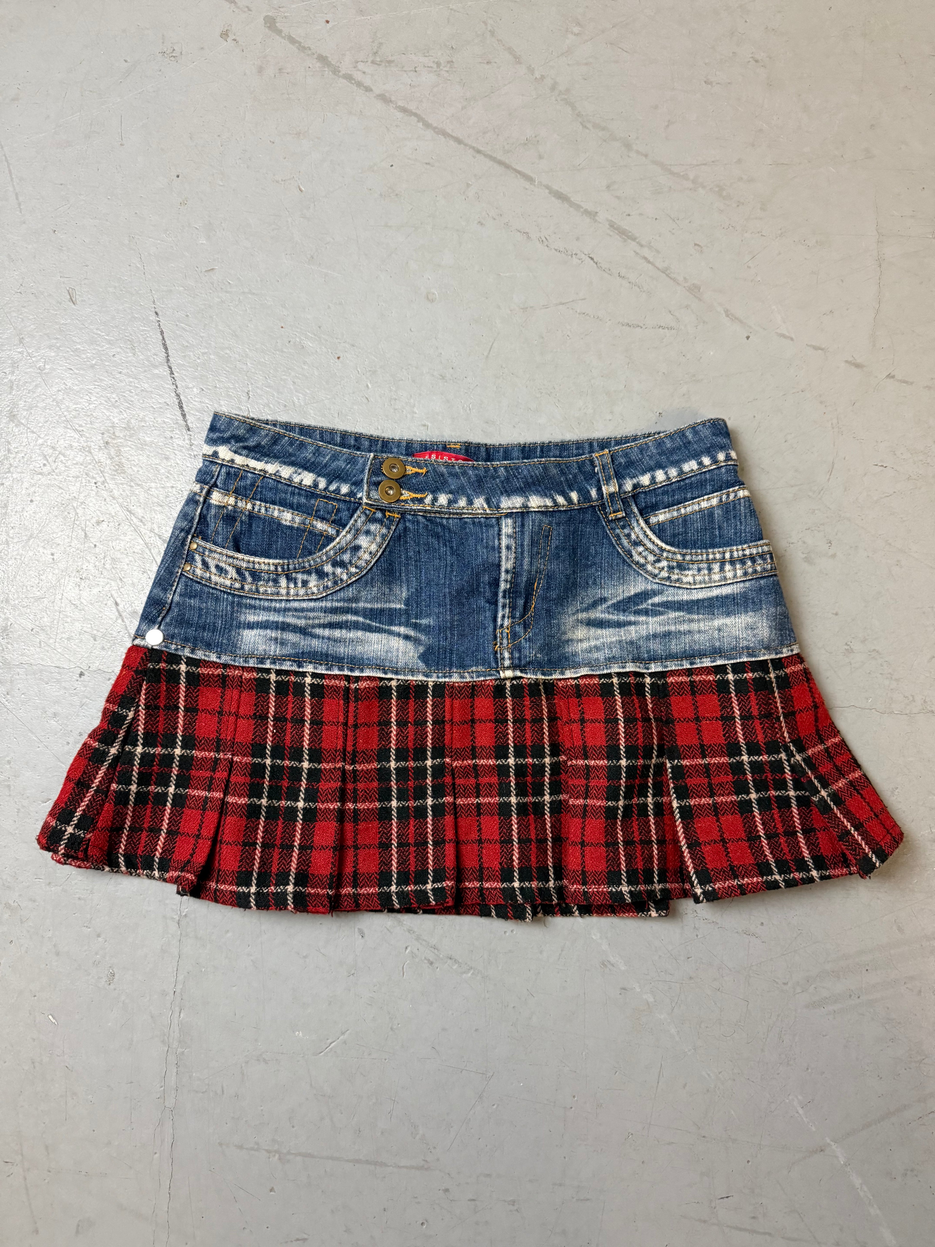Vintage Esisto Denim and Red Plaid Mini Skirt S