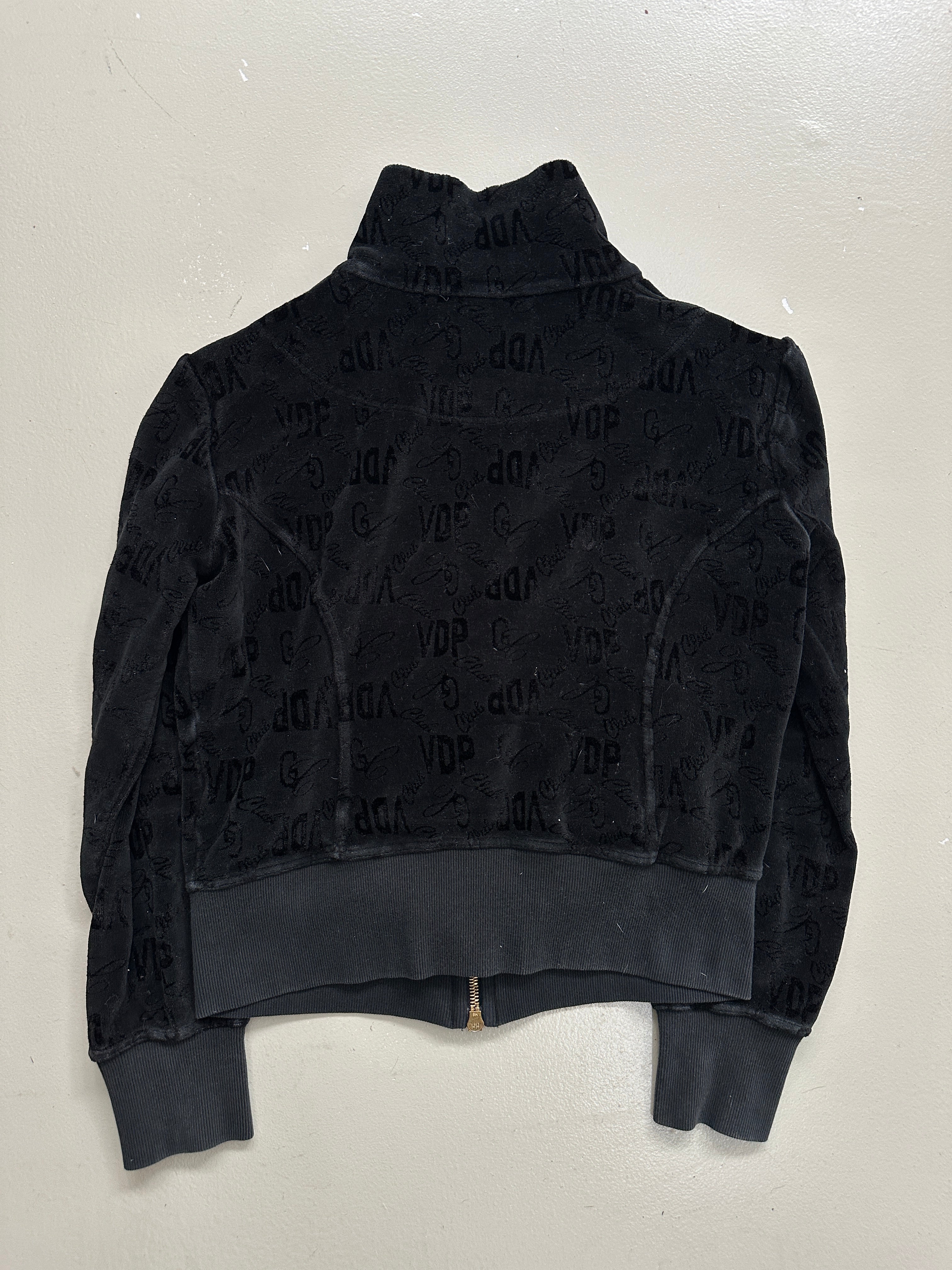 Vintage VDP Black Velvet Zip Jacket with Gold Hardware S