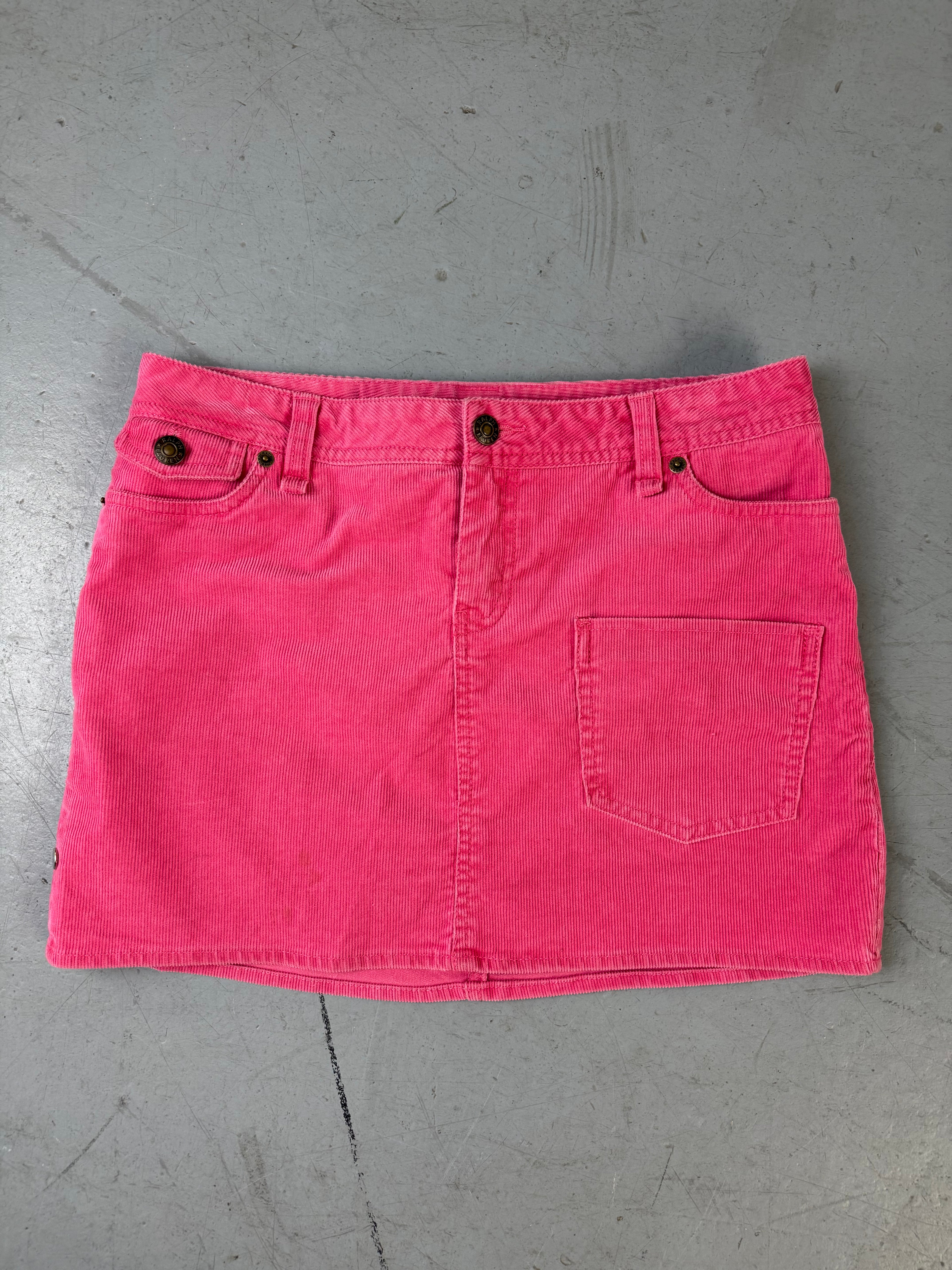 Vintage Ralph Lauren Pink Cord Mini Skirt für Damen. Y2K Second Hand 2000s Fashion