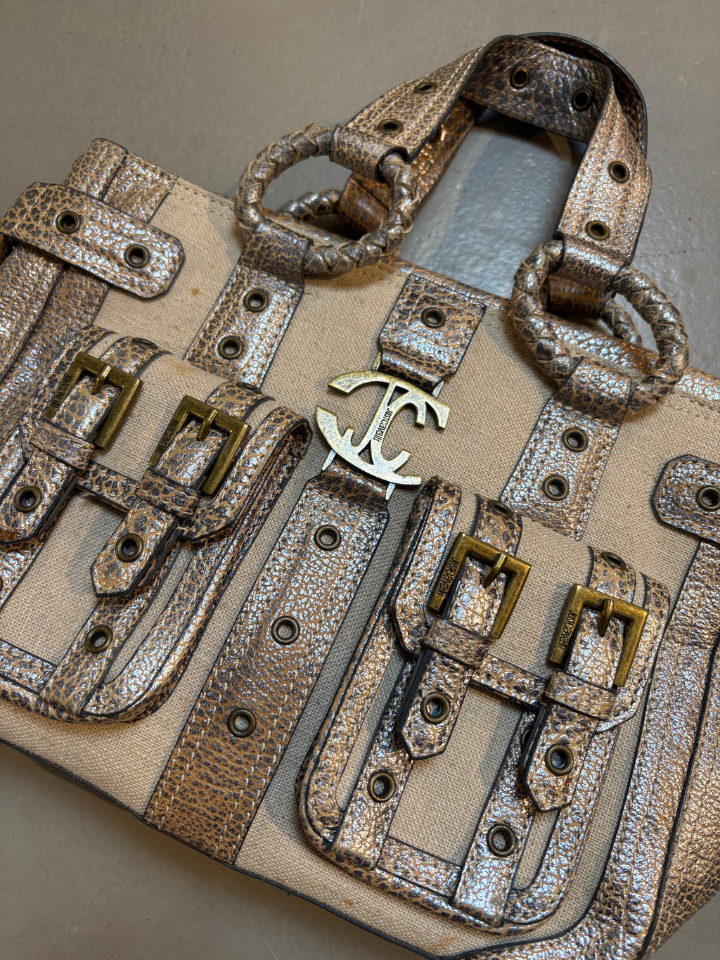 Vintage Beige Just Cavalli Mini Bag With Gold Details