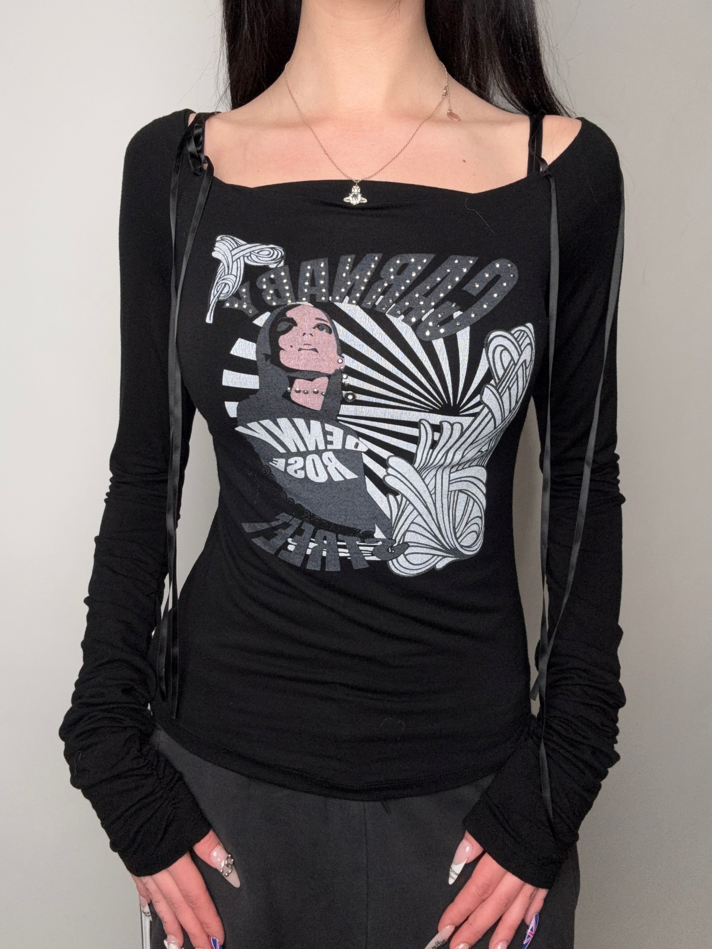 Vintage Denny Rose Super Long Sleeves Black Top S