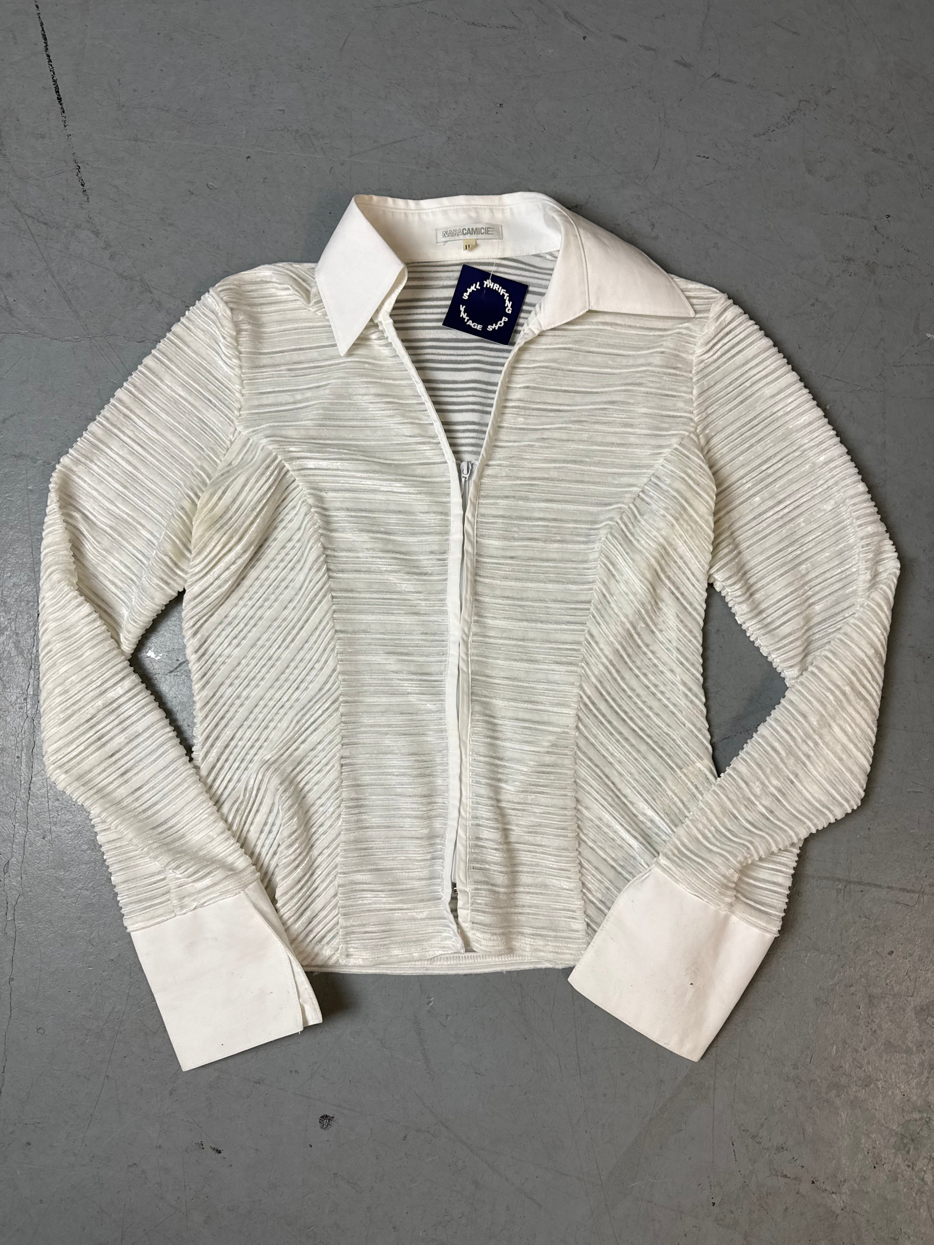 Vintage White Zip Up Seethorugh Shirt M