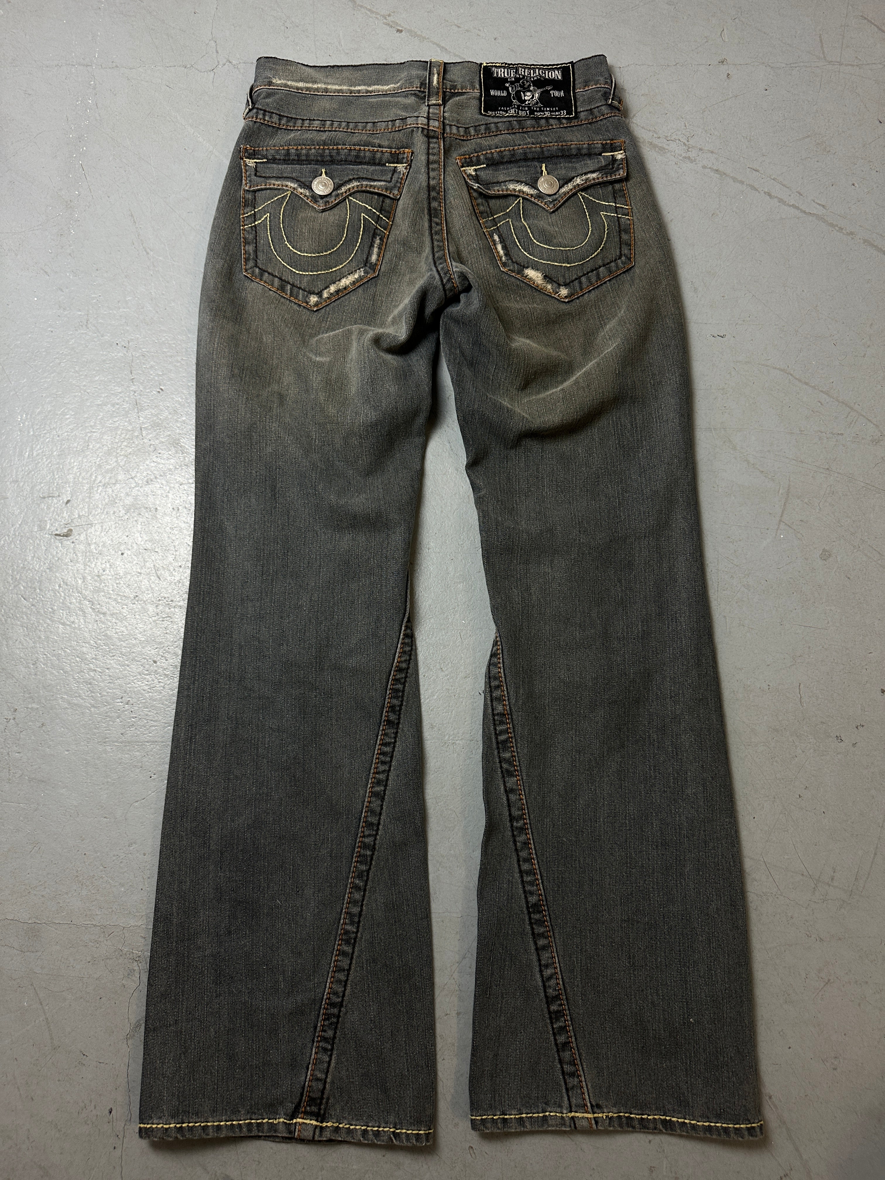 Produktbild von Vintage Grey Ripped & Flared True Religion S/M von hinten 
