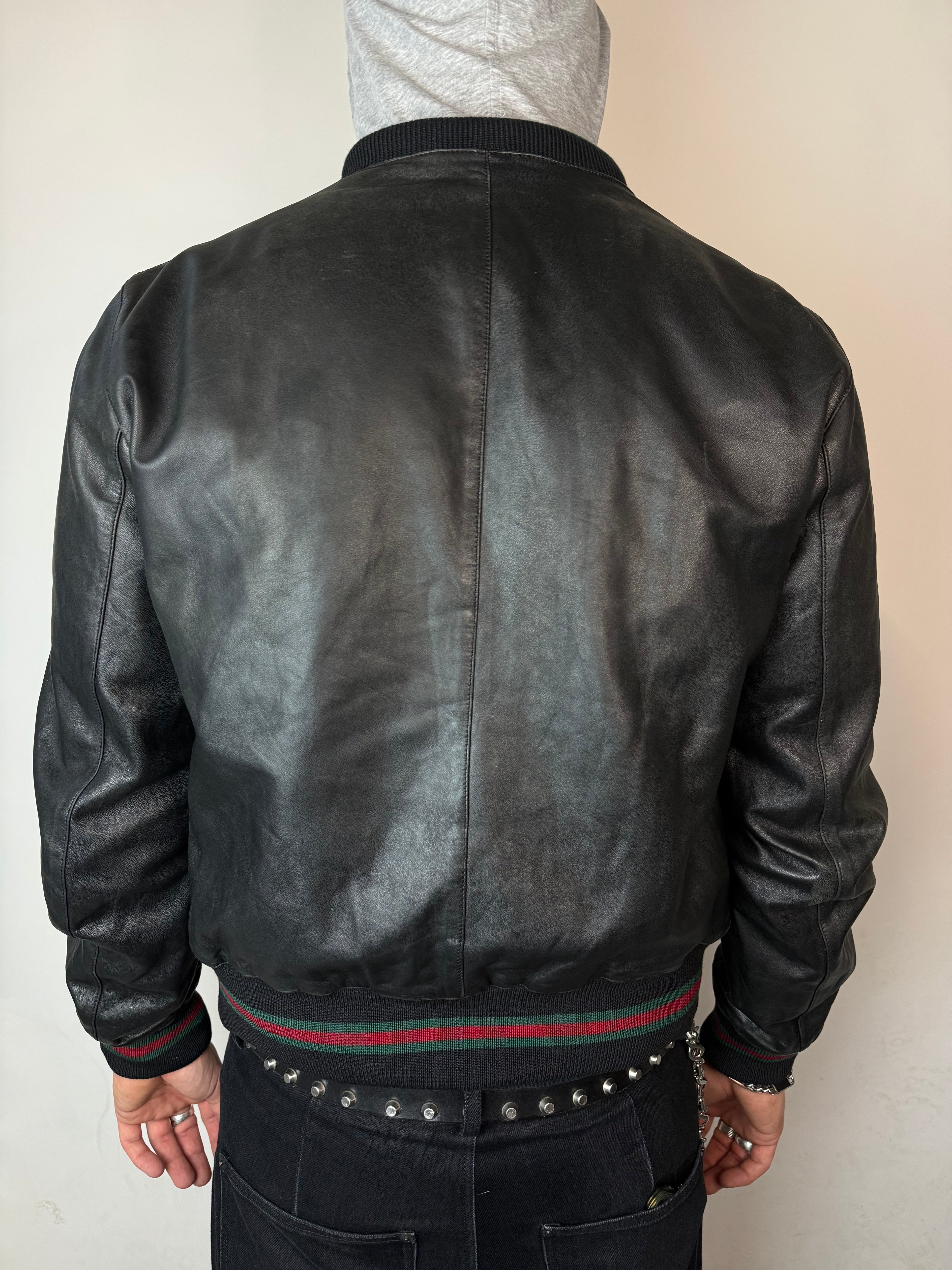 Vintage Gucci Black Leather Bomber Jacket M