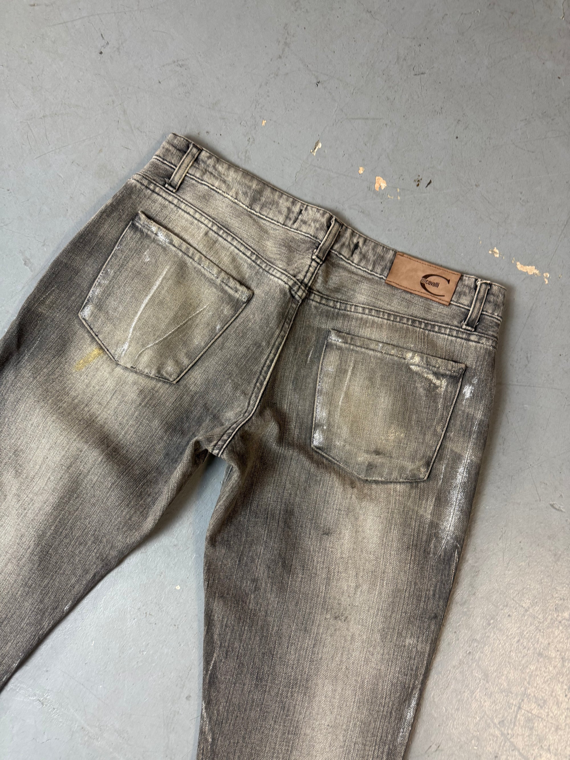 Vintage just cavalli low waist shimmery gold silver bootcut denim Y2K