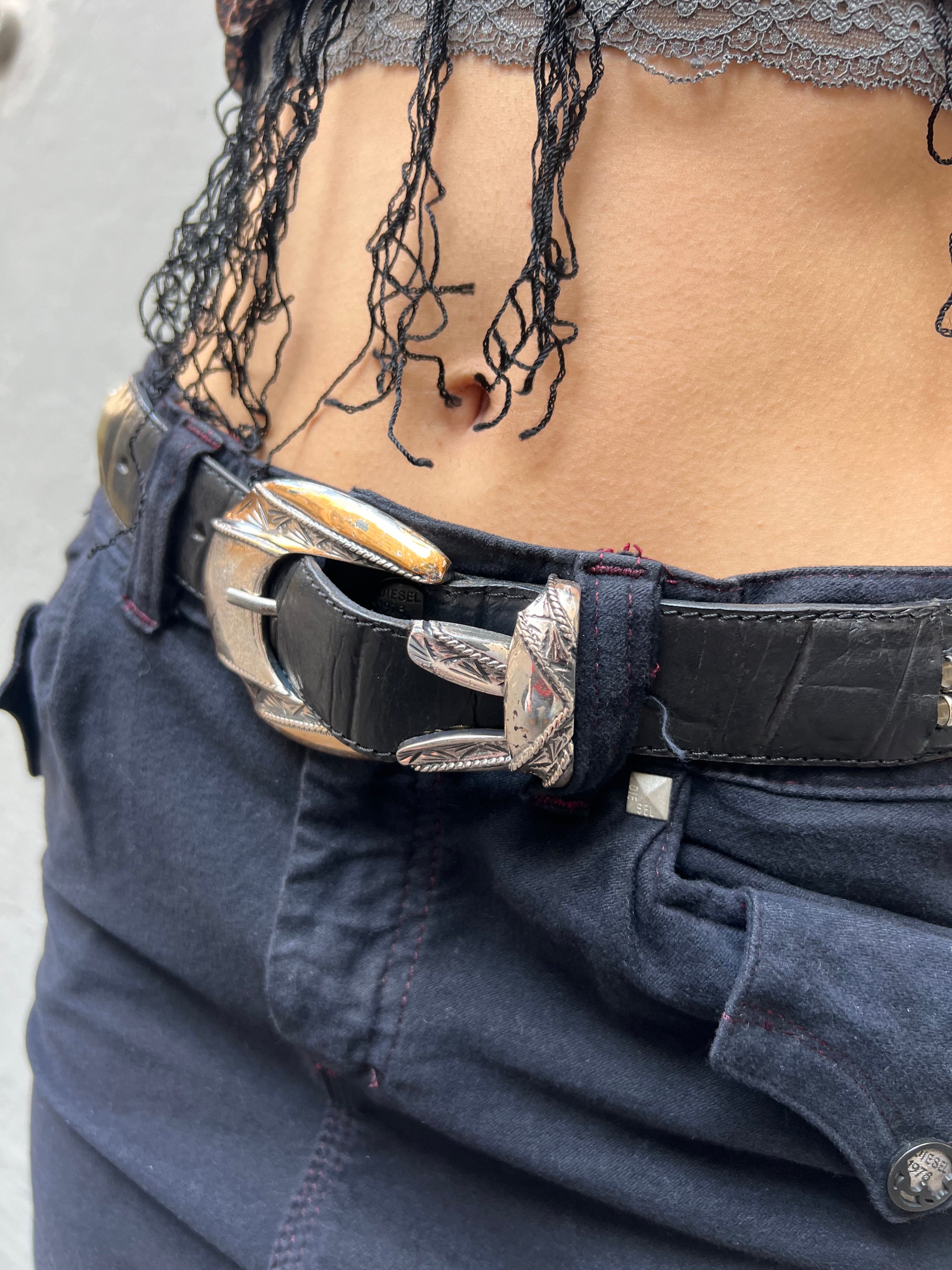 Vintage Black Leather Belt