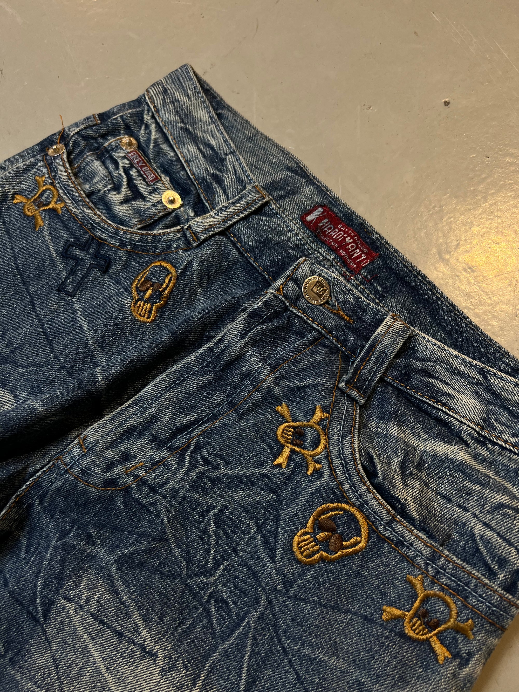 Vintage Blue Crazy Stitched and Washed Denim S/M