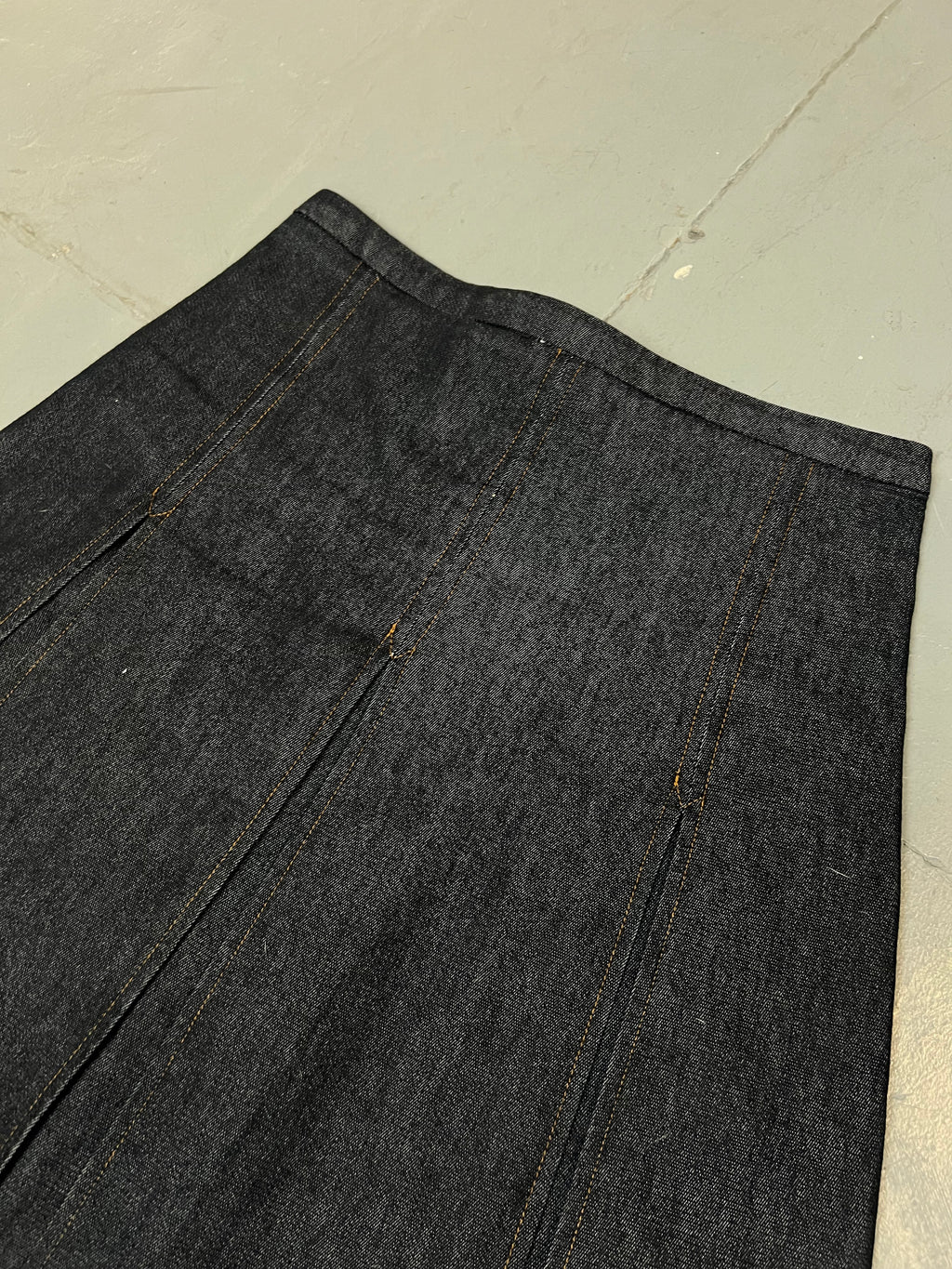 Vintage Black Denim Midi Skirt S