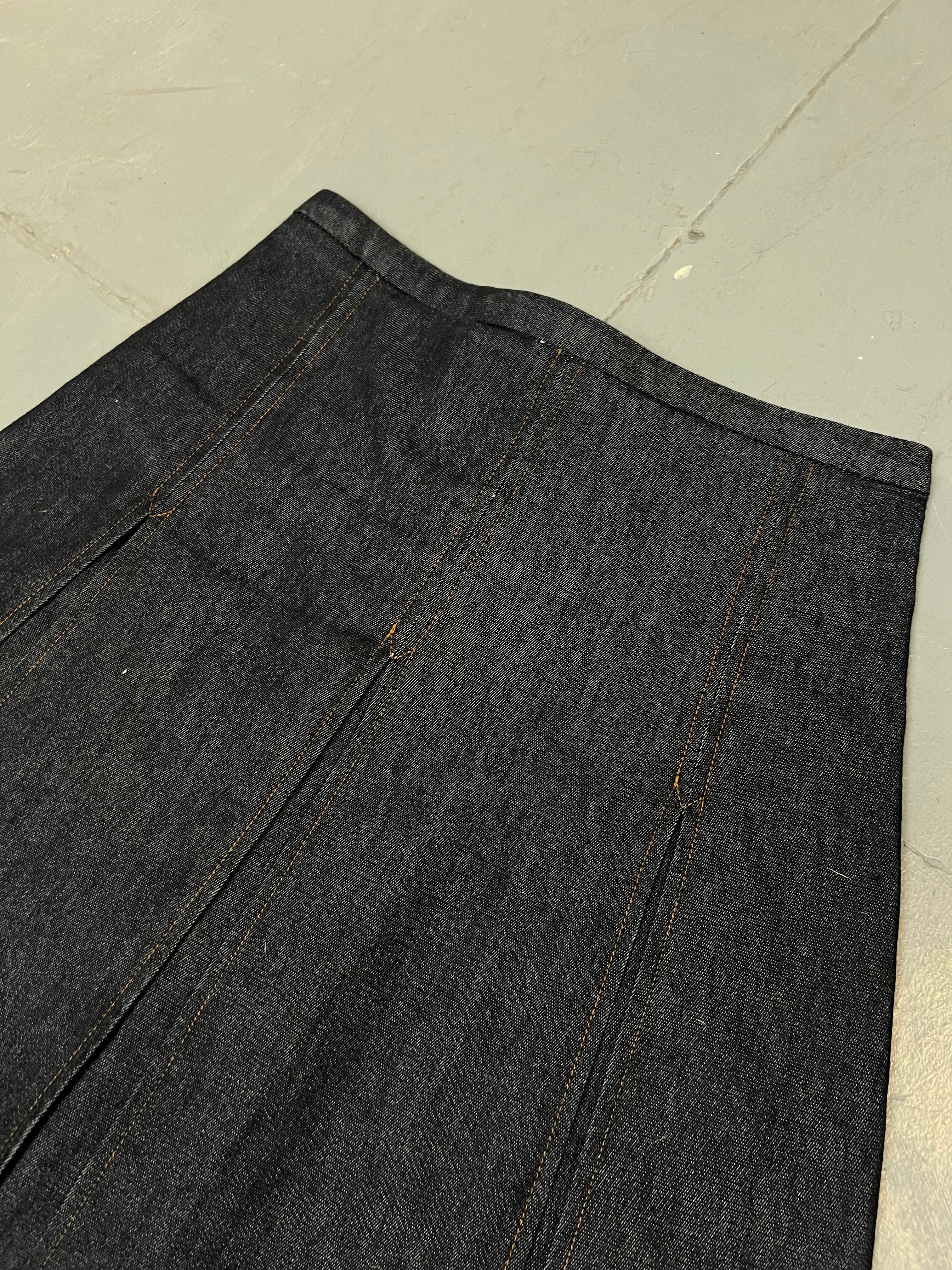 Vintage Black Denim Midi Skirt S