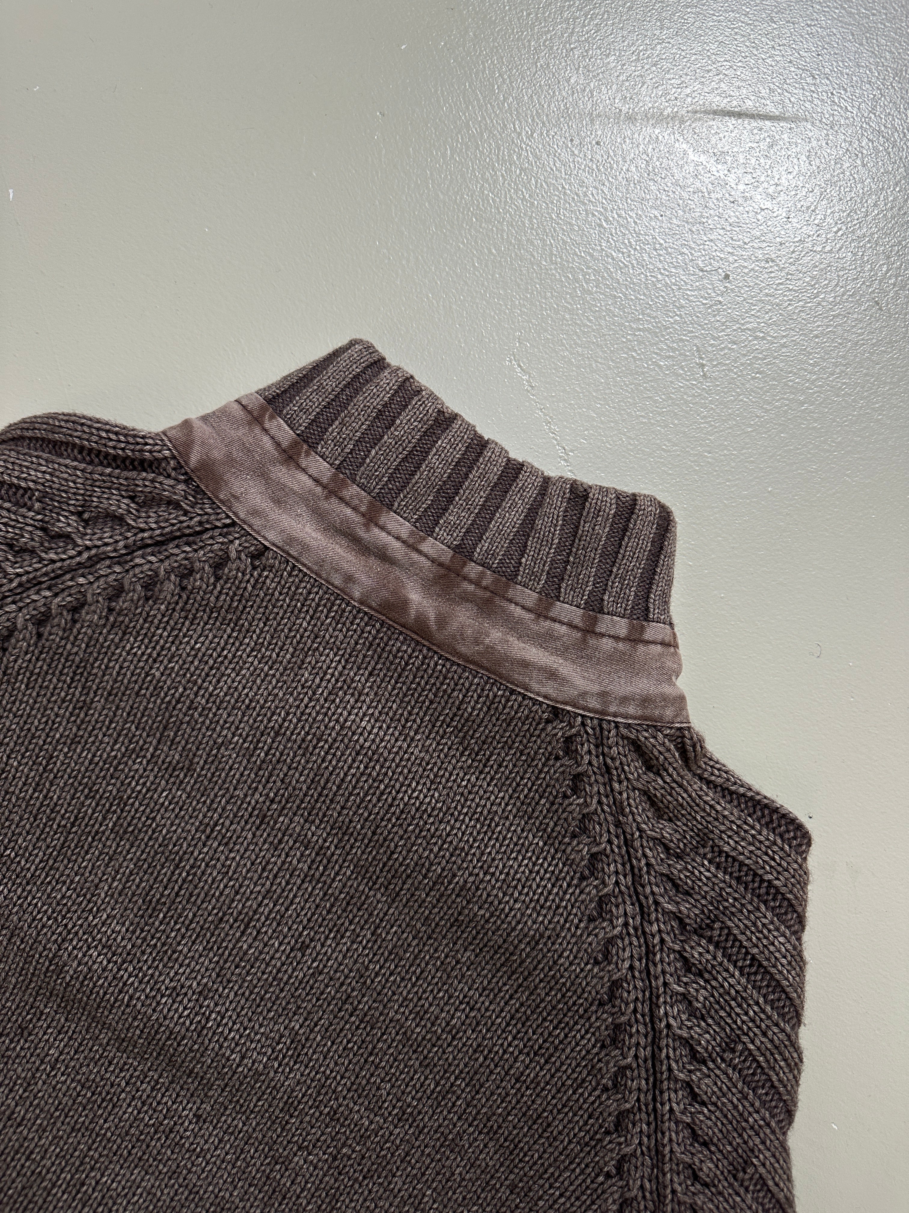 Vintage Napapijri Brown Quarter Zip Knit Sweater für Herren. Y2K Second Hand 2000s Fashion 