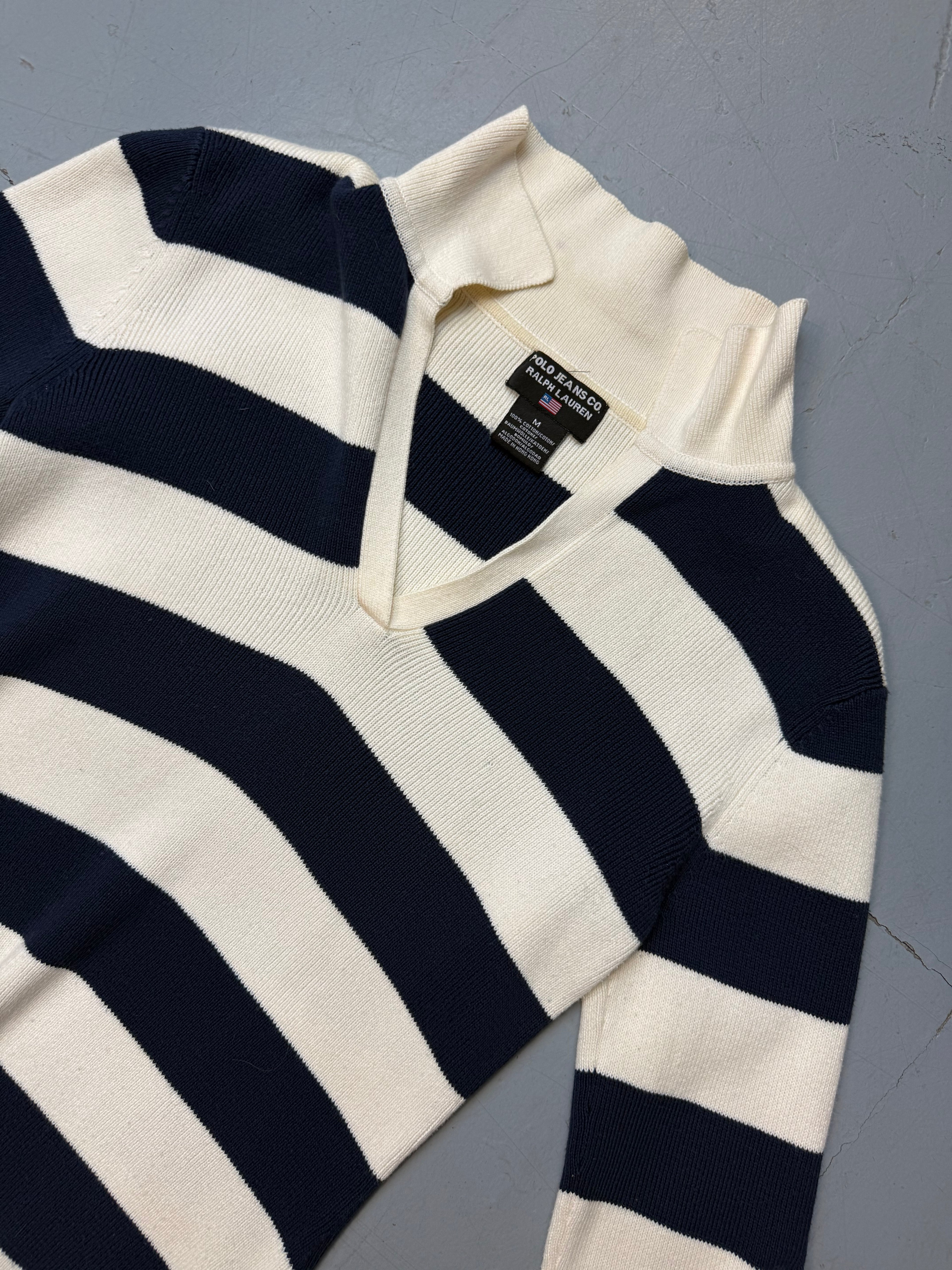 Vintage Polo Ralph Lauren Striped Knit Sweater für Damen. Y2K Second Hand 2000s Fashion