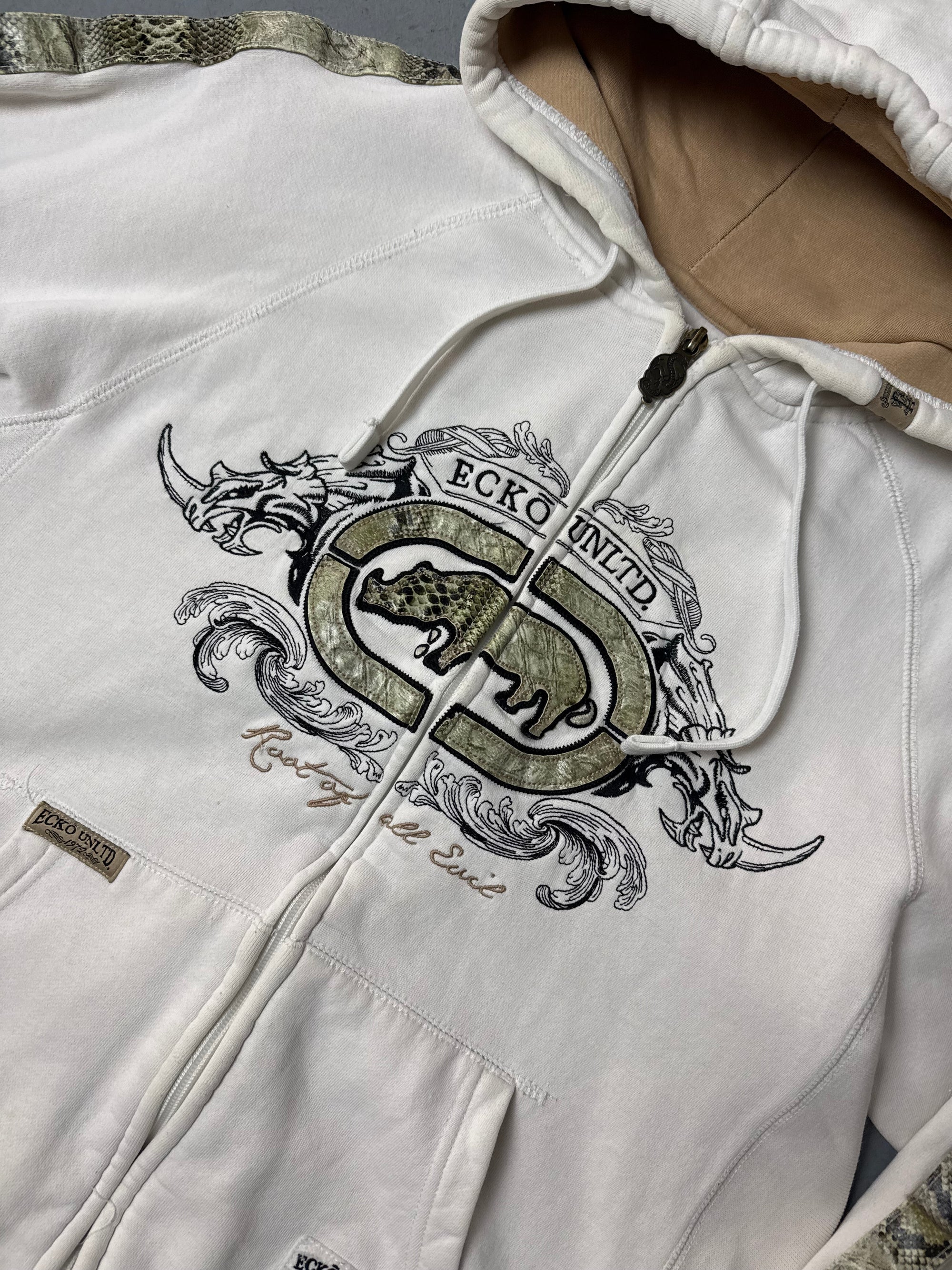 Vintage Ecko Unltd. White Oversized Zip Up Hoodie S/M