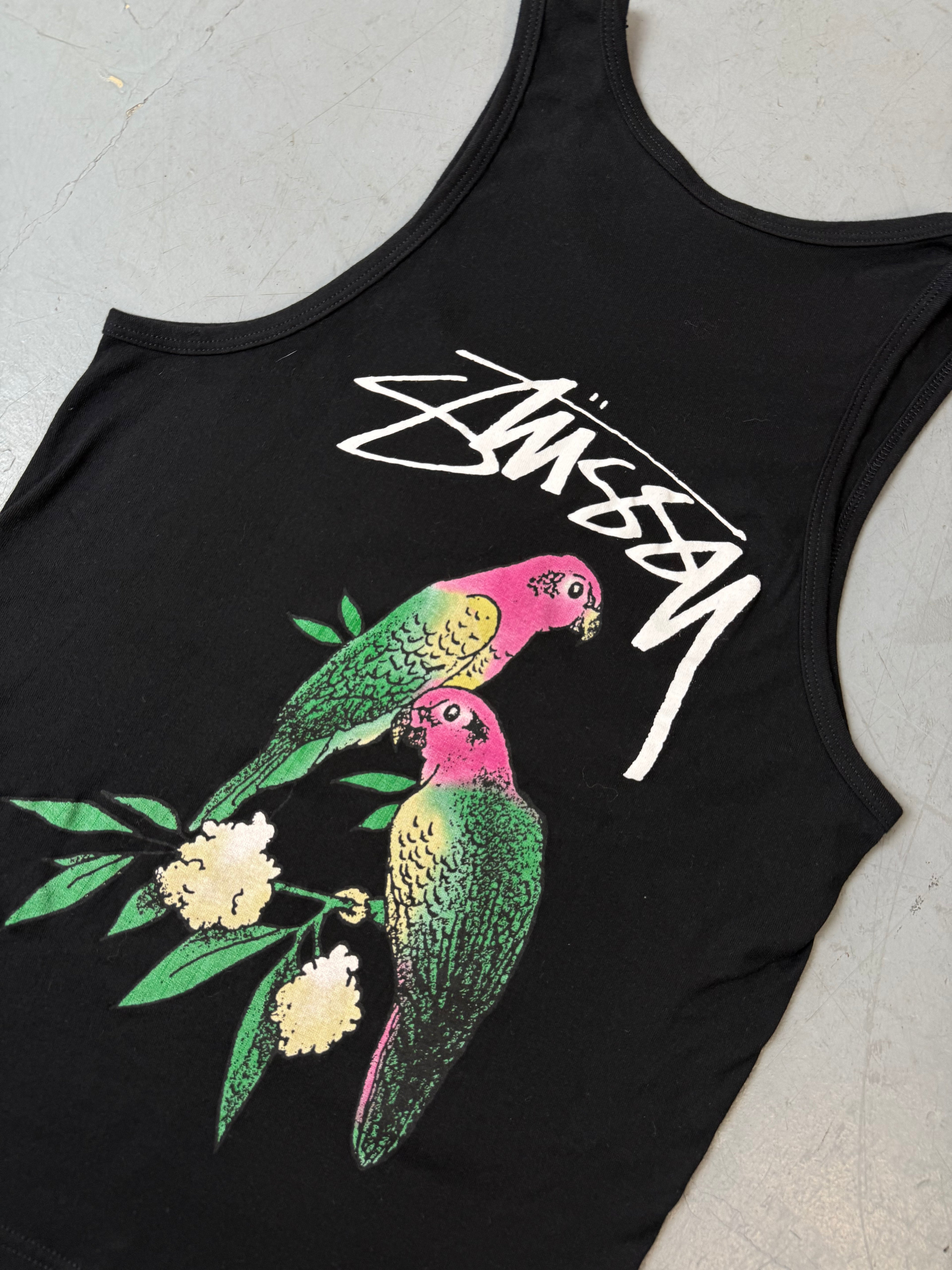 Vintage Stüssy Black Parrot Tank Top M
