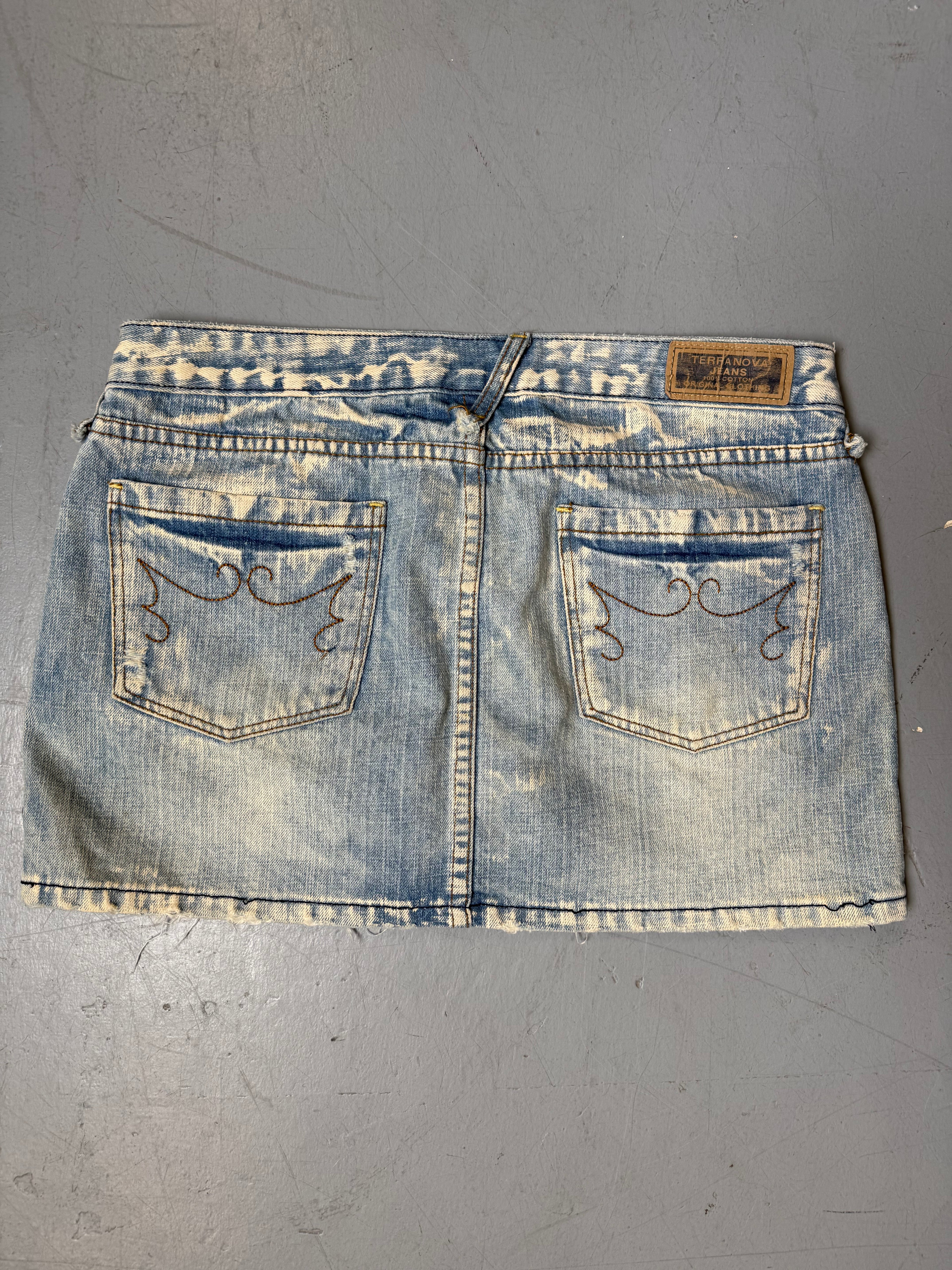 Vintage Bleach Washed Denim Mini Skirt M